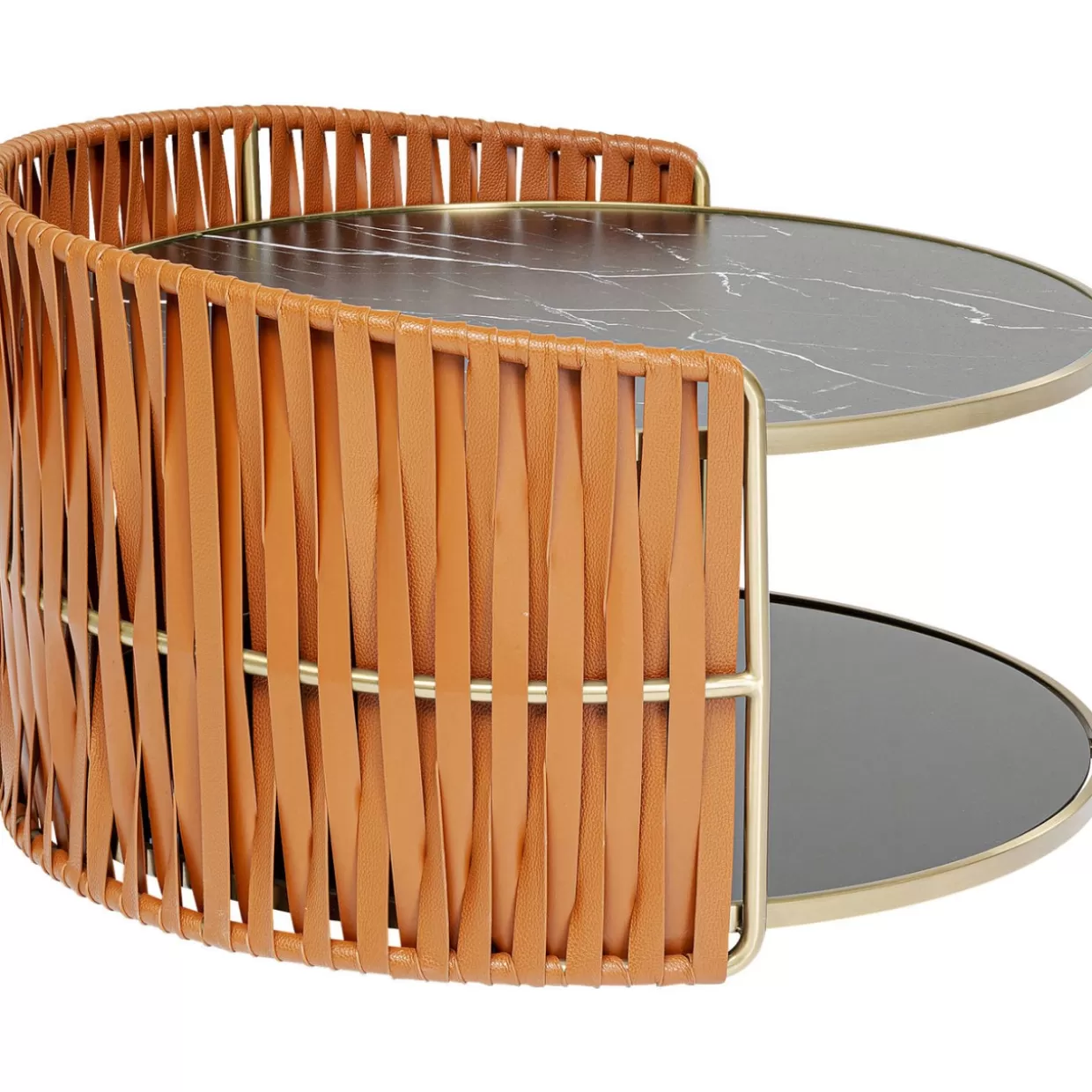 KARE Design Tavolino Moderno per Soggiorno Ø86cm con Dettagli in Rame Lucidato - Pezzo Unico per Arredamento Contemporaneo