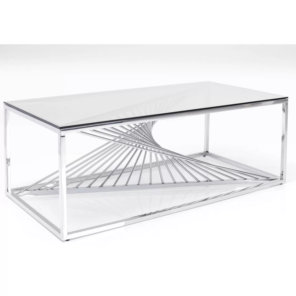 Tavolino da salotto moderno in vetro trasparente con struttura laser argento - Design contemporaneo KARE, 120x60 cm per ambienti eleganti