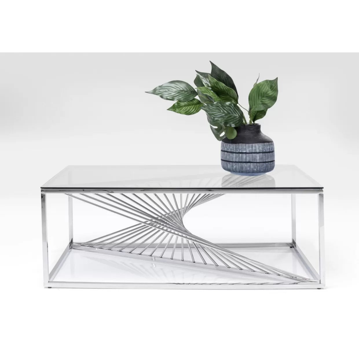 Tavolino da salotto moderno in vetro trasparente con struttura laser argento - Design contemporaneo KARE, 120x60 cm per ambienti eleganti