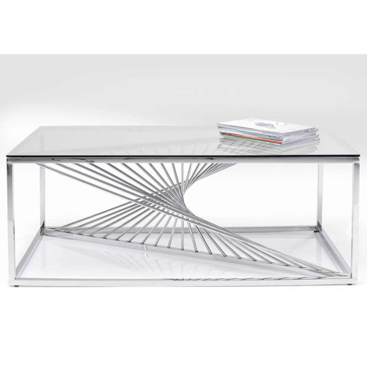 Tavolino da salotto moderno in vetro trasparente con struttura laser argento - Design contemporaneo KARE, 120x60 cm per ambienti eleganti