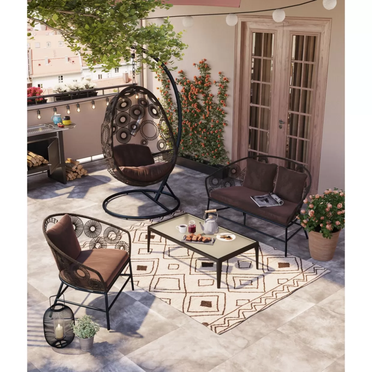 Tavolino Elegante Tiki Nero per Arredamento Giardino - Design Moderno KARE