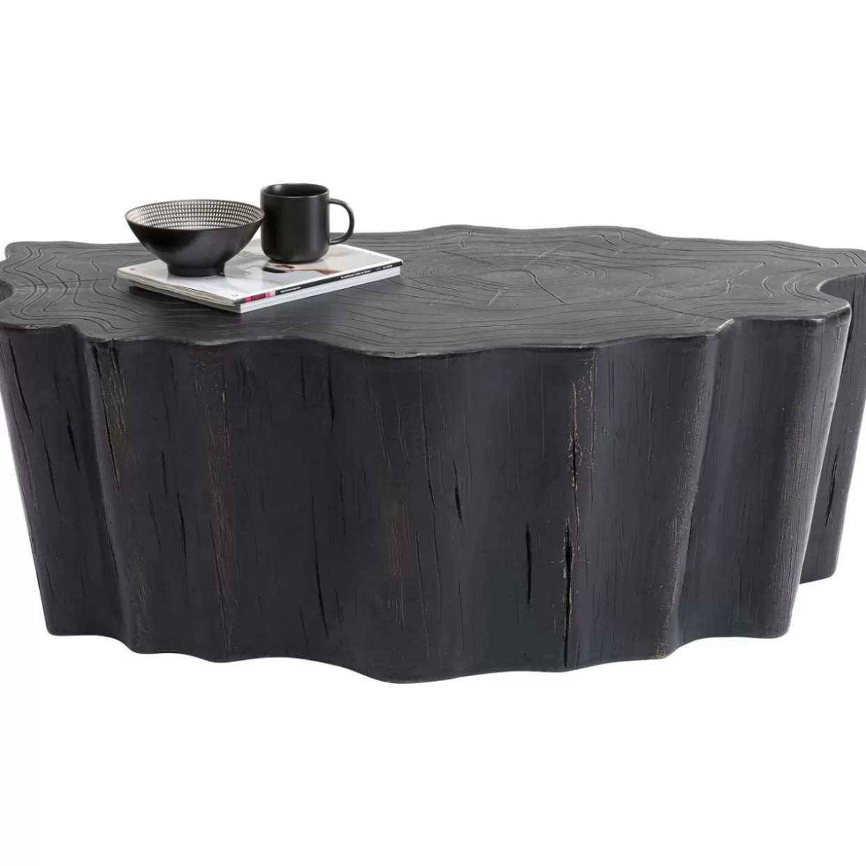KARE Design - Tavolino Moderno Ceppo d'Albero, Nero Effetto Legno Naturale 119x68 cm