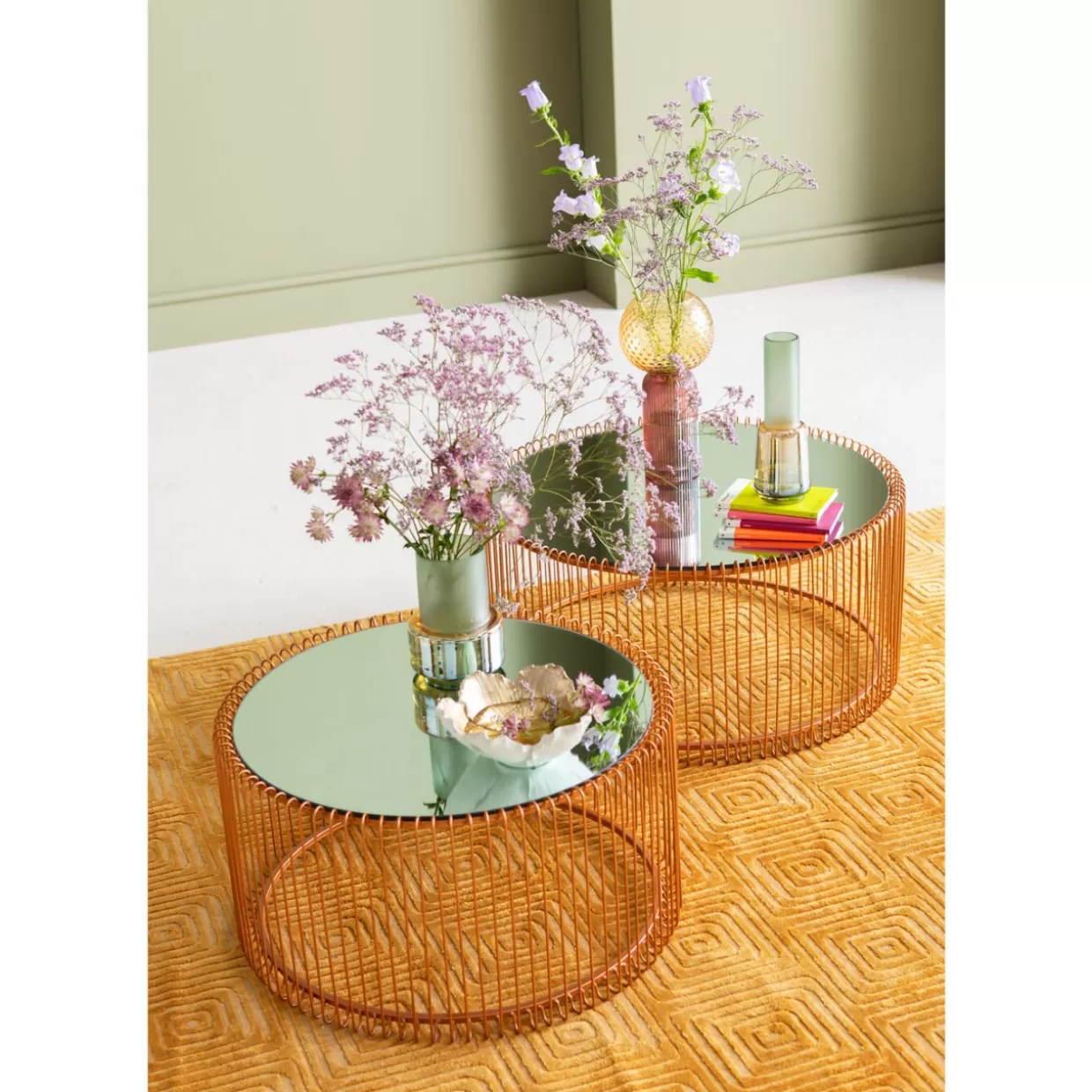 Tavolini Design KARE - Coppia in metallo ramato con struttura intrecciata per arredo salotto moderno