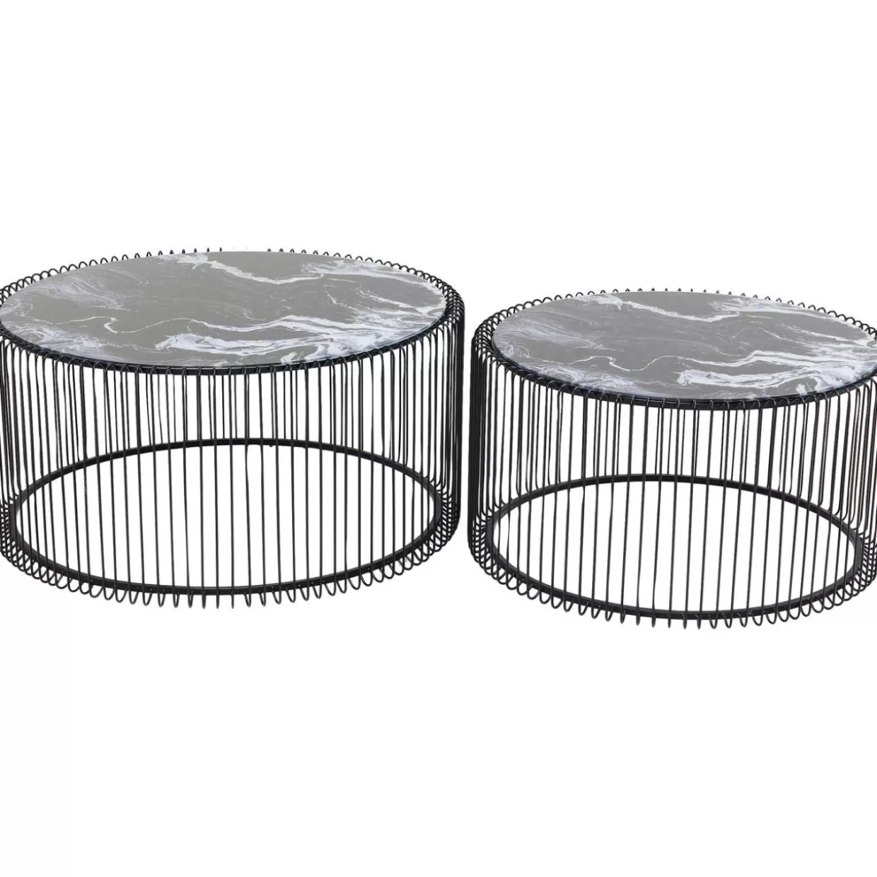 KARE Design - Tavolini Moderni da Salotto con Struttura a Filo Metallico e Piano in Vetro/Marmo - Set da 2 Neri