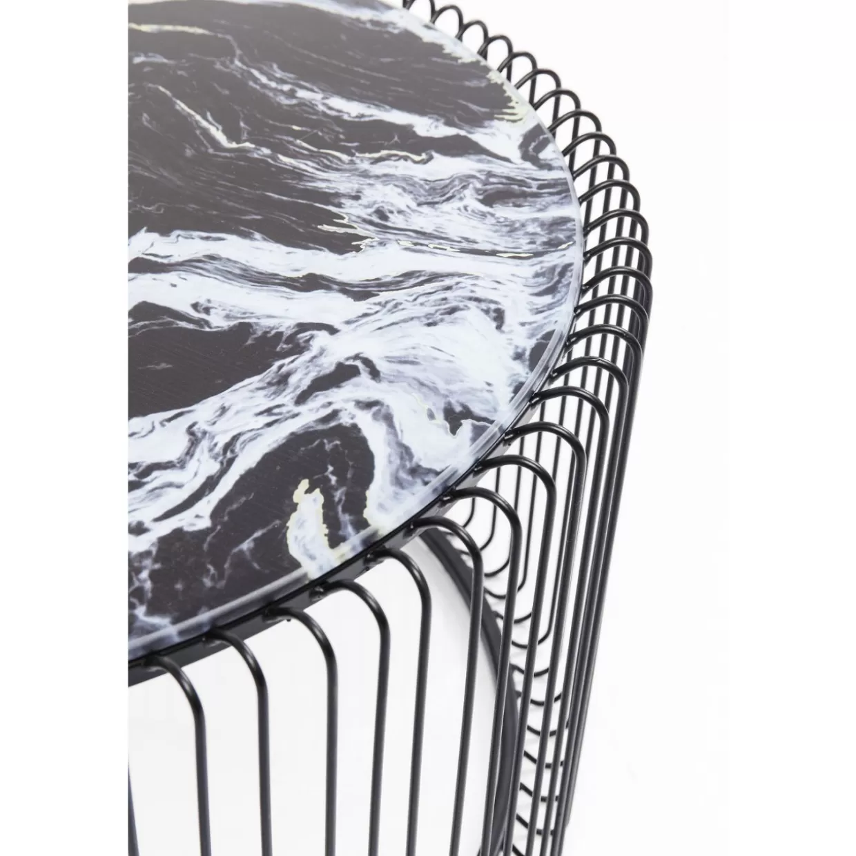 KARE Design - Tavolini Moderni da Salotto con Struttura a Filo Metallico e Piano in Vetro/Marmo - Set da 2 Neri