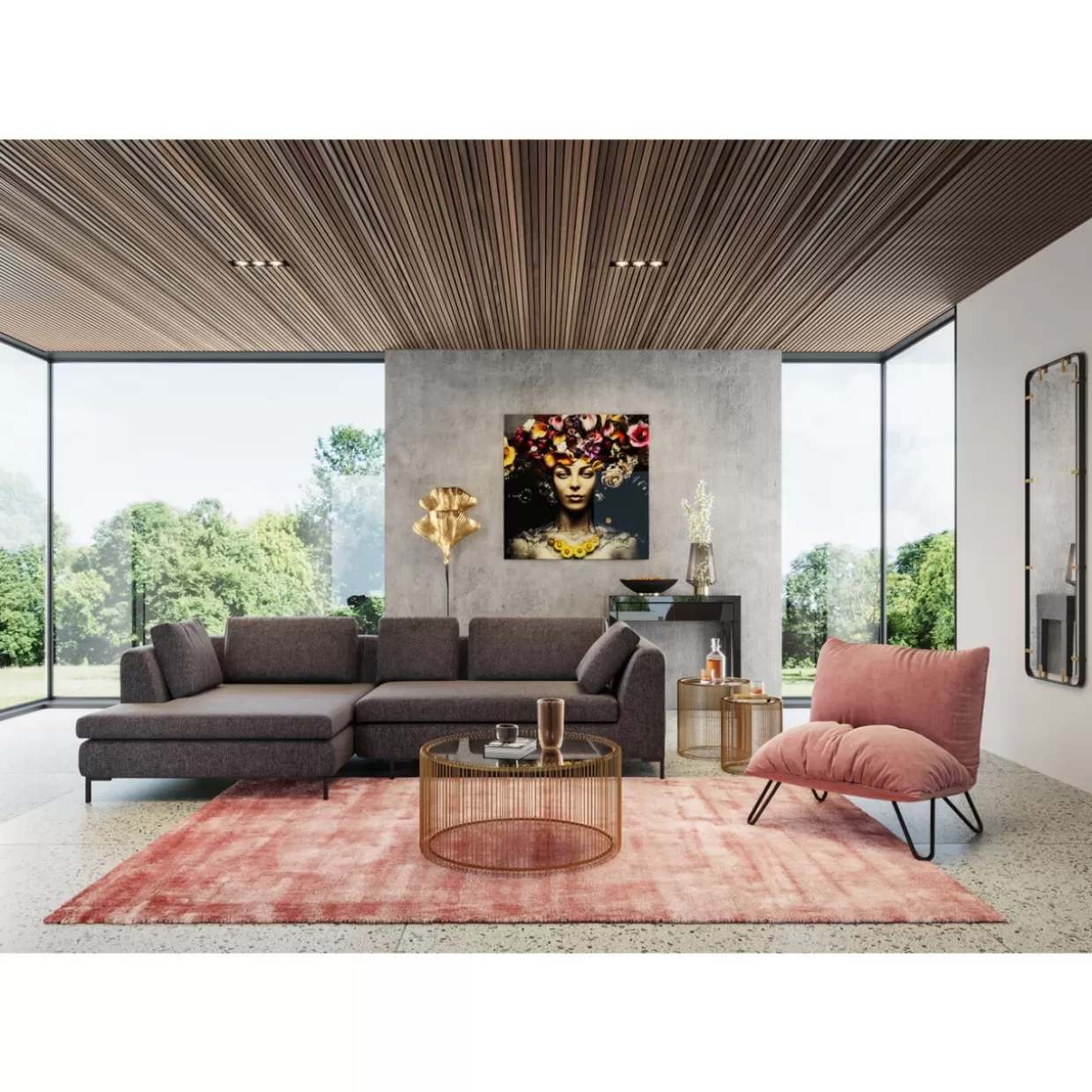 Tavolino Elegante Wire Uno in Ottone KARE Design - Diametro 80 cm per Salotto Contemporaneo