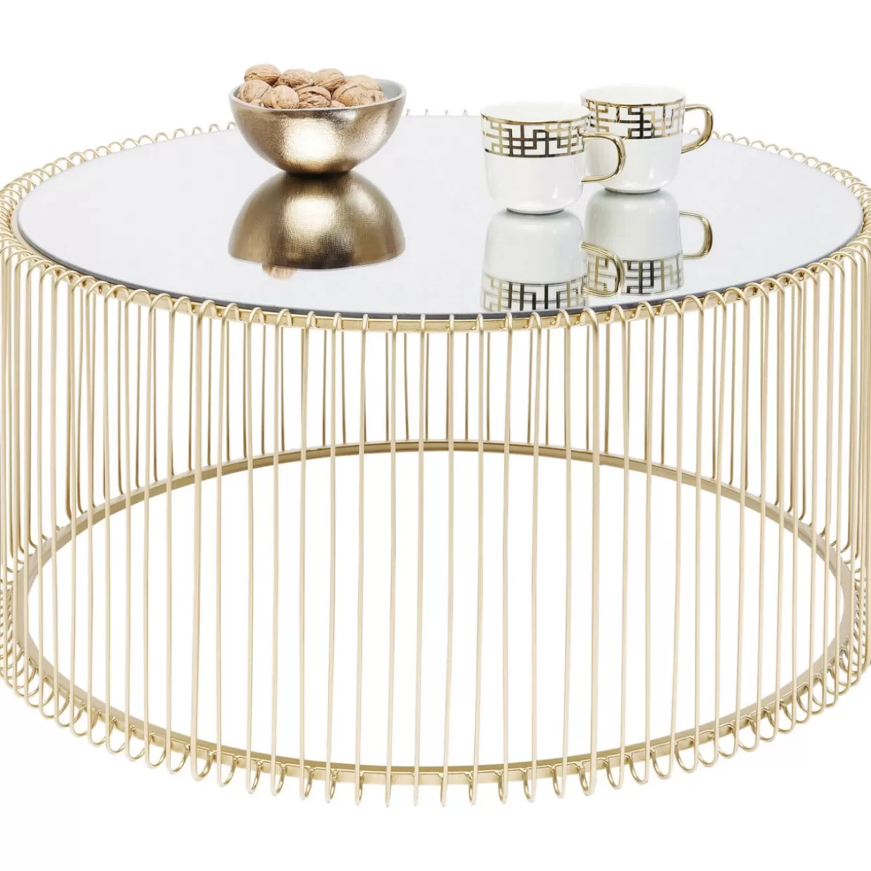 Tavolino Elegante Wire Uno in Ottone KARE Design - Diametro 80 cm per Salotto Contemporaneo