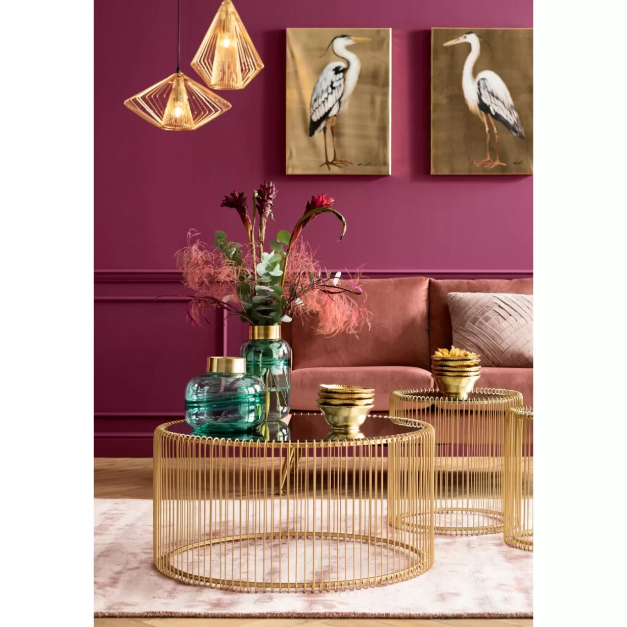 Tavolino Elegante Wire Uno in Ottone KARE Design - Diametro 80 cm per Salotto Contemporaneo