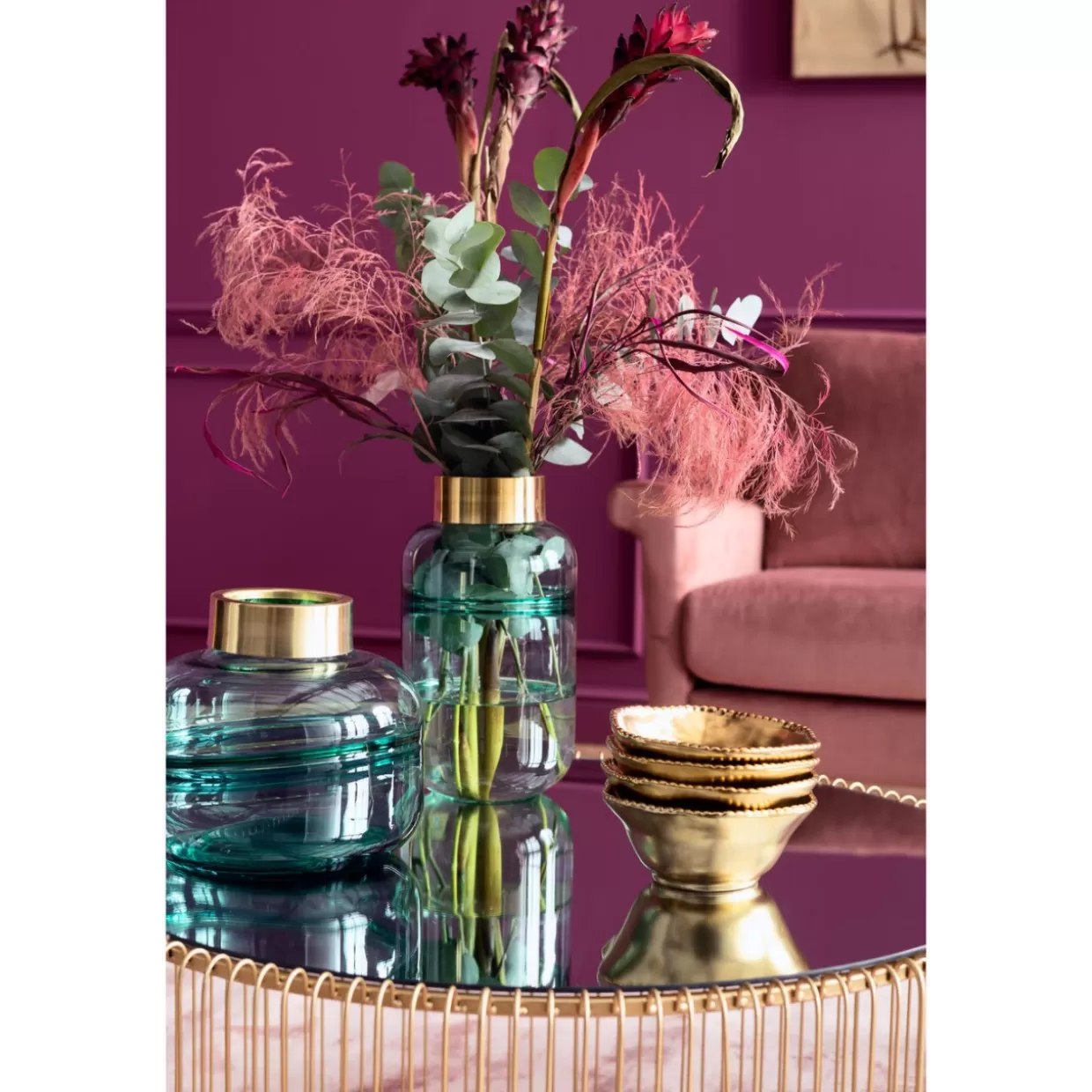 Tavolino Elegante Wire Uno in Ottone KARE Design - Diametro 80 cm per Salotto Contemporaneo