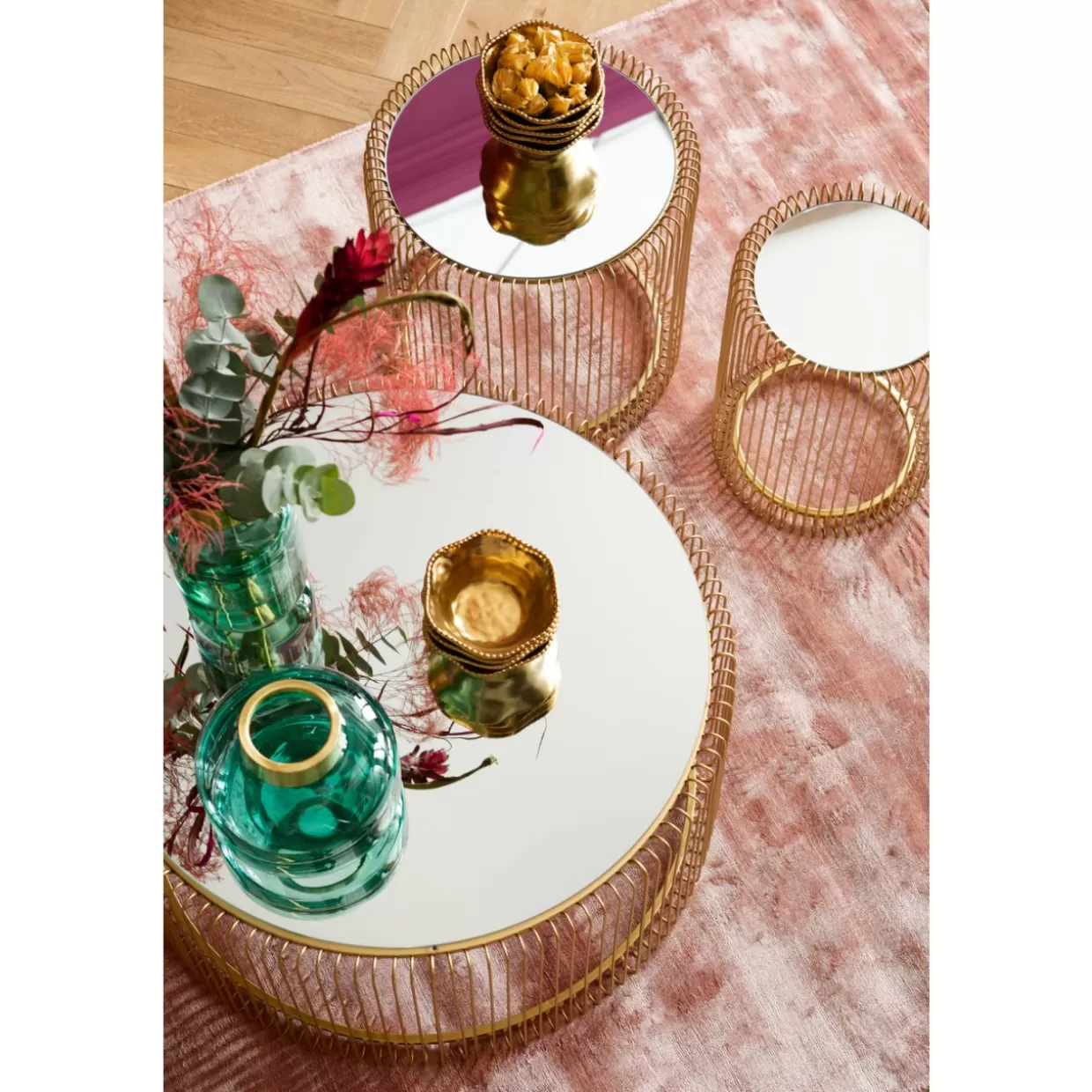 Tavolino Elegante Wire Uno in Ottone KARE Design - Diametro 80 cm per Salotto Contemporaneo
