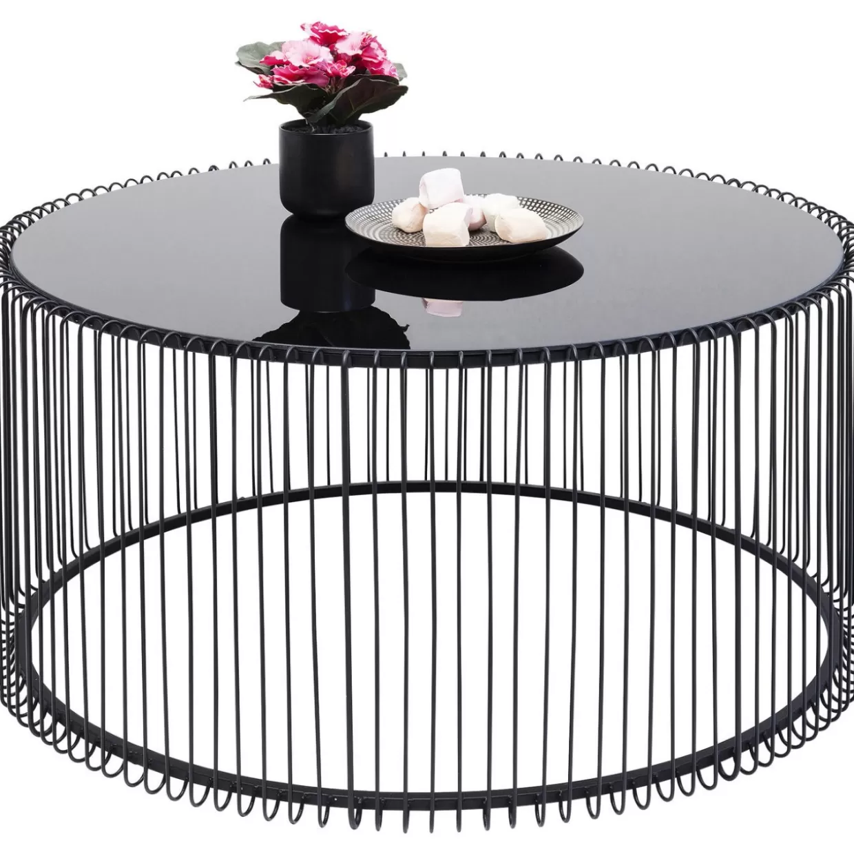 KARE Design - Tavolino Moderno Wire Uno in Nero con Struttura Metallica, Diametro 80 cm