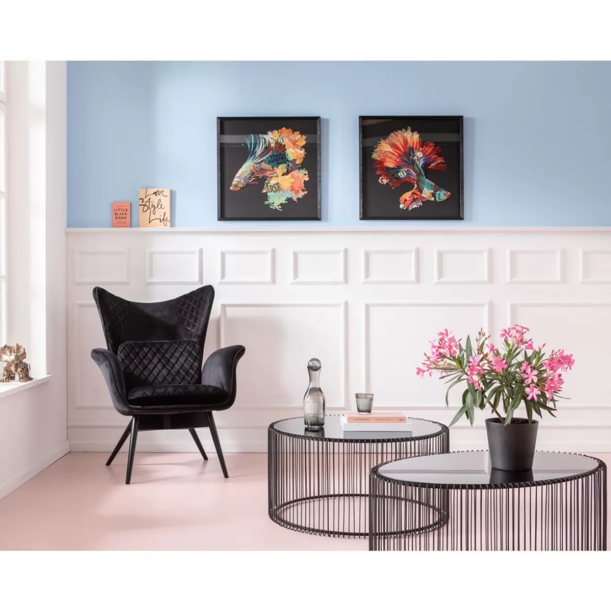 KARE Design - Tavolino Moderno Wire Uno in Nero con Struttura Metallica, Diametro 80 cm