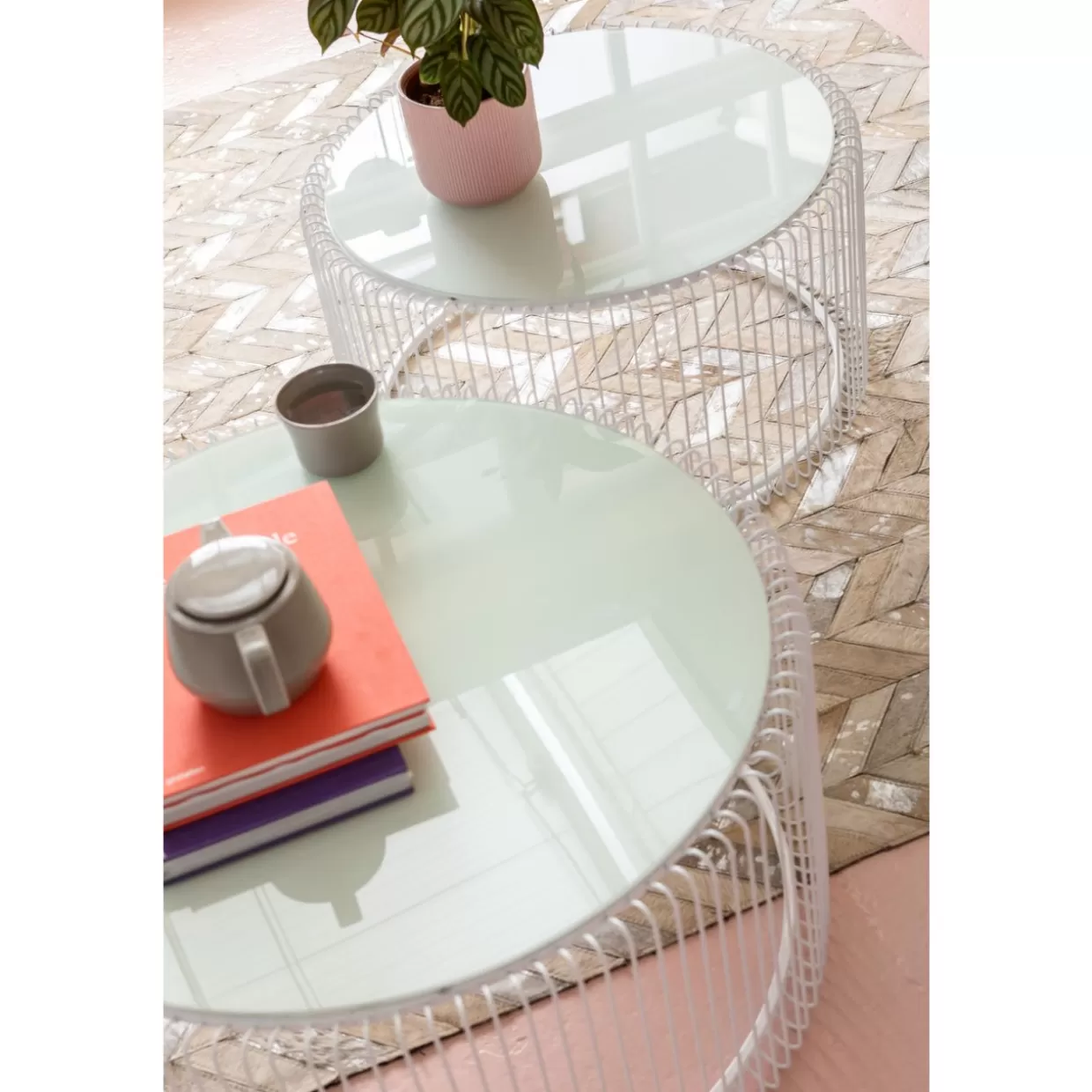 KARE Design - Coppia di Tavolini Moderni Wire Bianco per Salotti con Stile