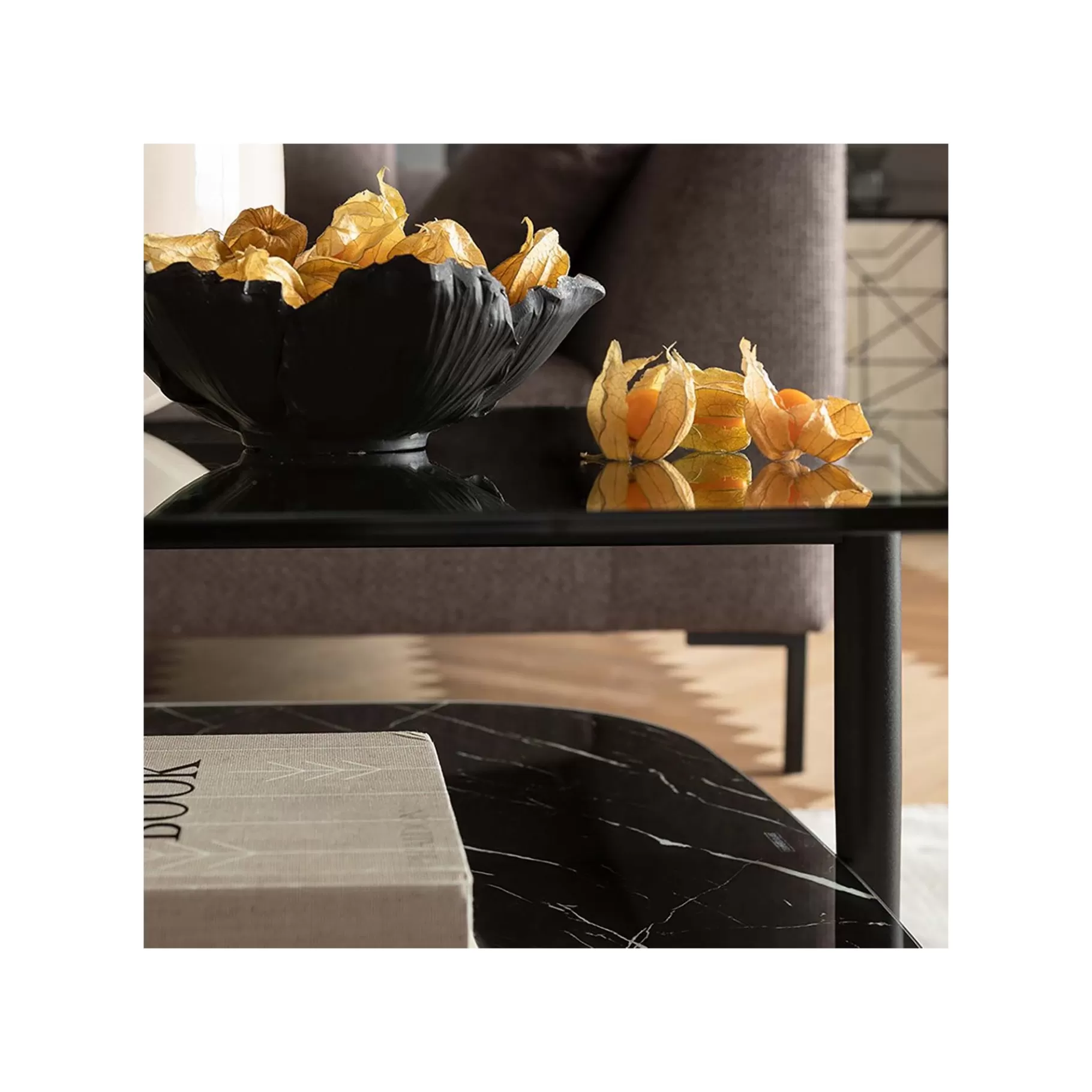 Online Coupe Fleur Dorée Et Noire 20cm   Vaisselle