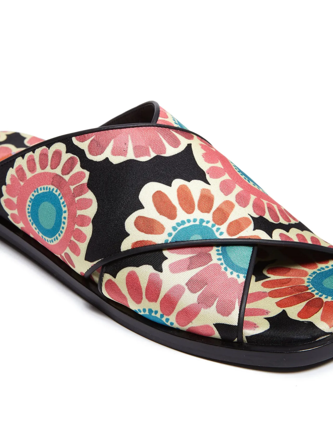 La DoubleJ Sandali Donna Tracolla Incrociata con Stampa Margherita Fantasiosa - Nero Twill Estivo Design Intrecciato Bohemien