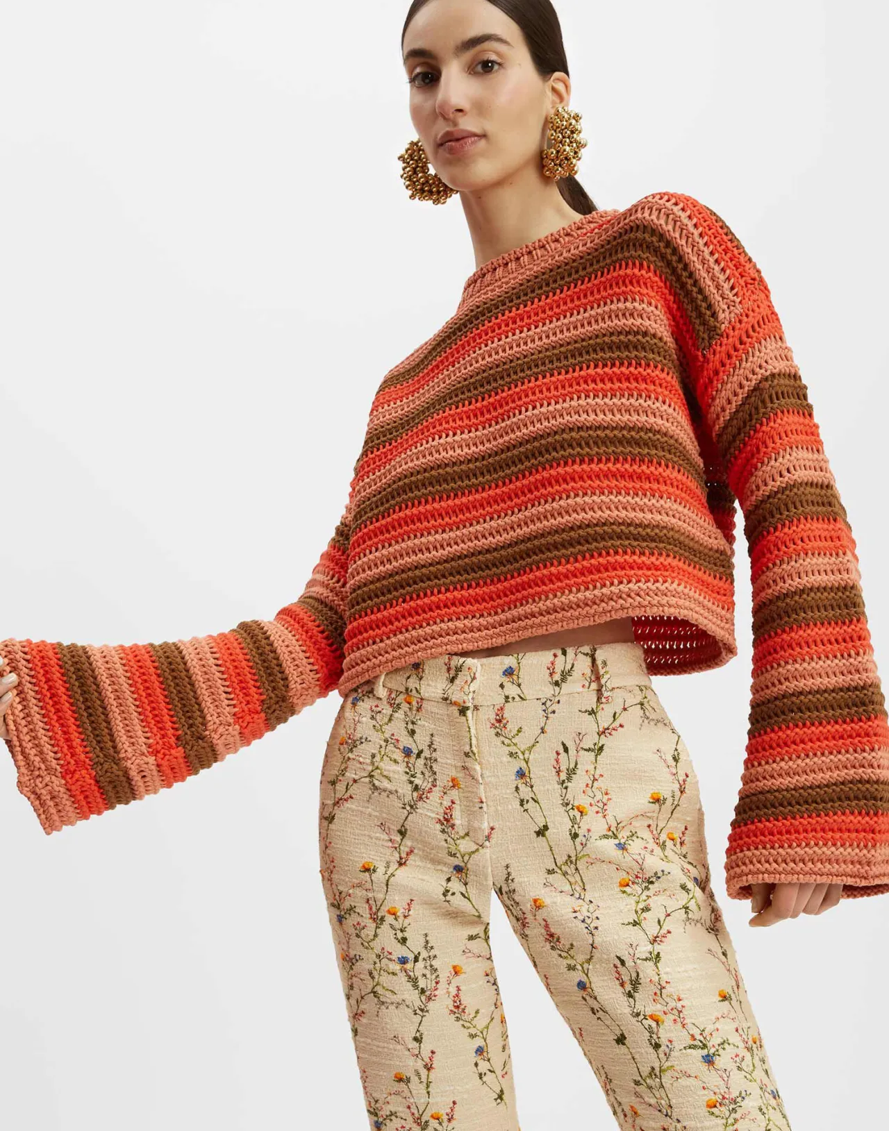 Jumper Corto La DoubleJ in Trama a Catena - Design Originale con Fantasia Rosso Multicolor