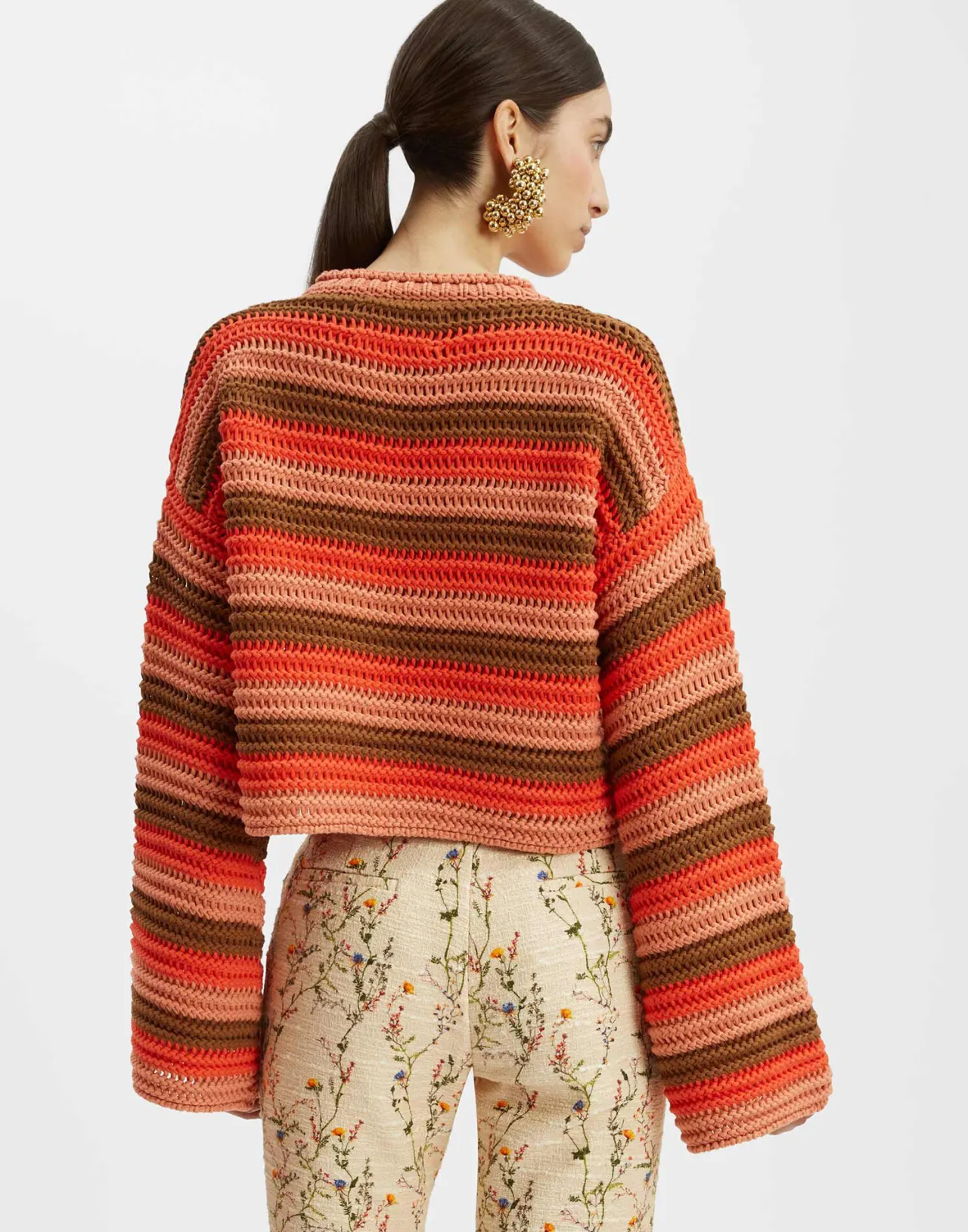Jumper Corto La DoubleJ in Trama a Catena - Design Originale con Fantasia Rosso Multicolor