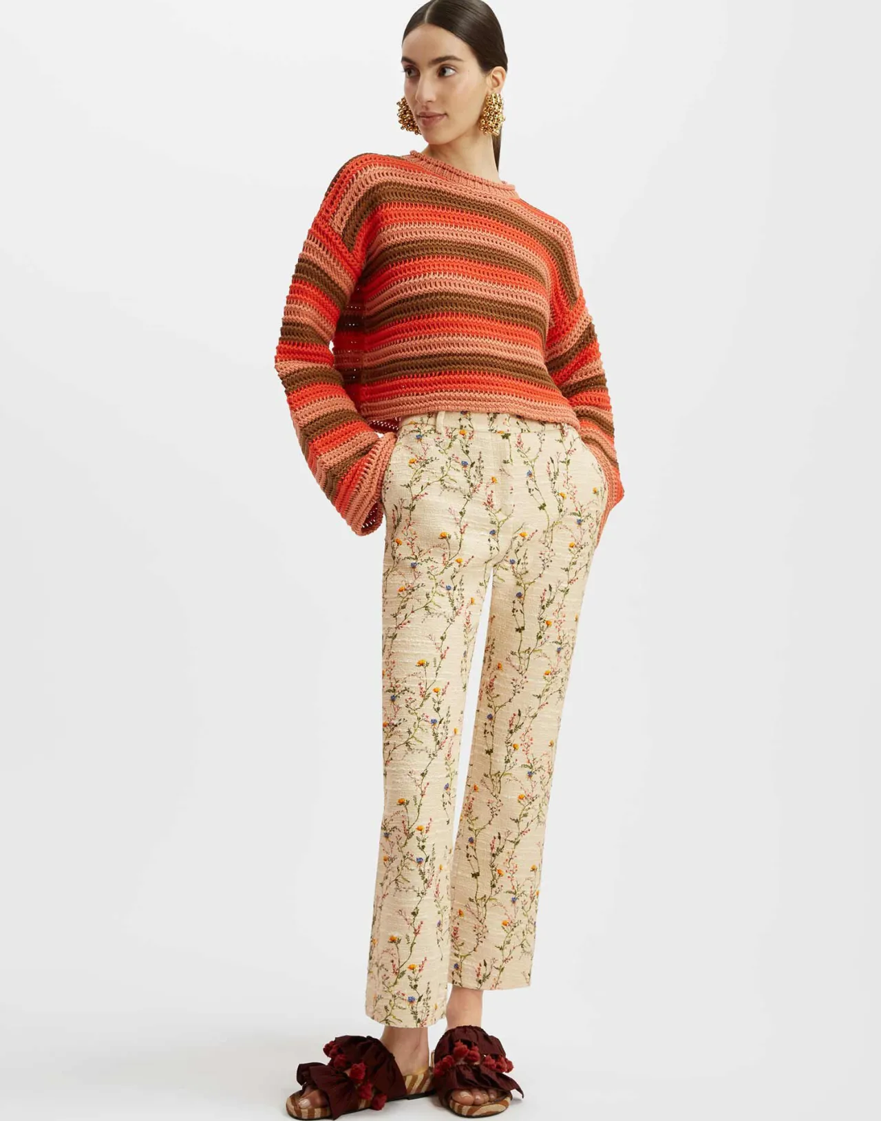 Jumper Corto La DoubleJ in Trama a Catena - Design Originale con Fantasia Rosso Multicolor