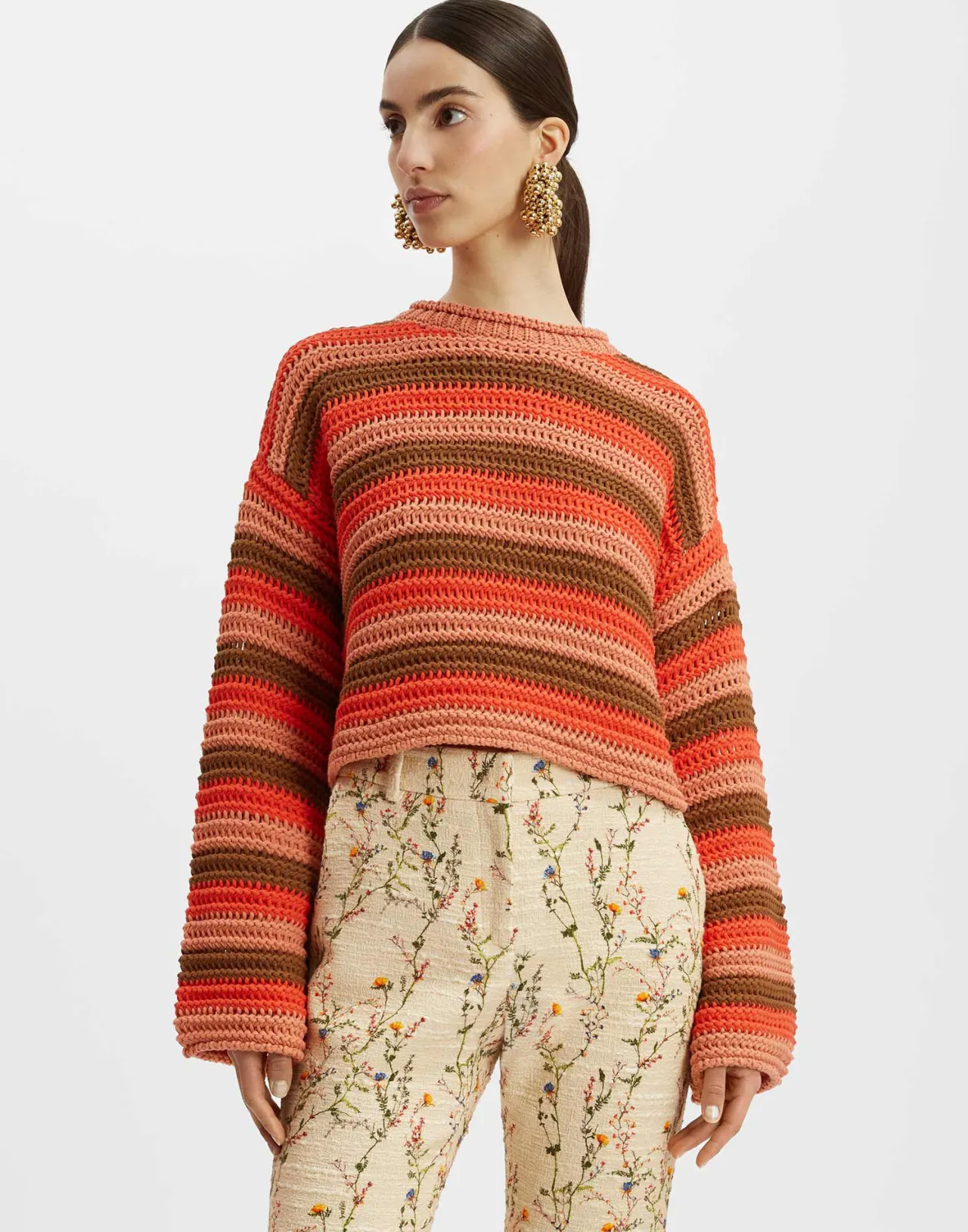Jumper Corto La DoubleJ in Trama a Catena - Design Originale con Fantasia Rosso Multicolor