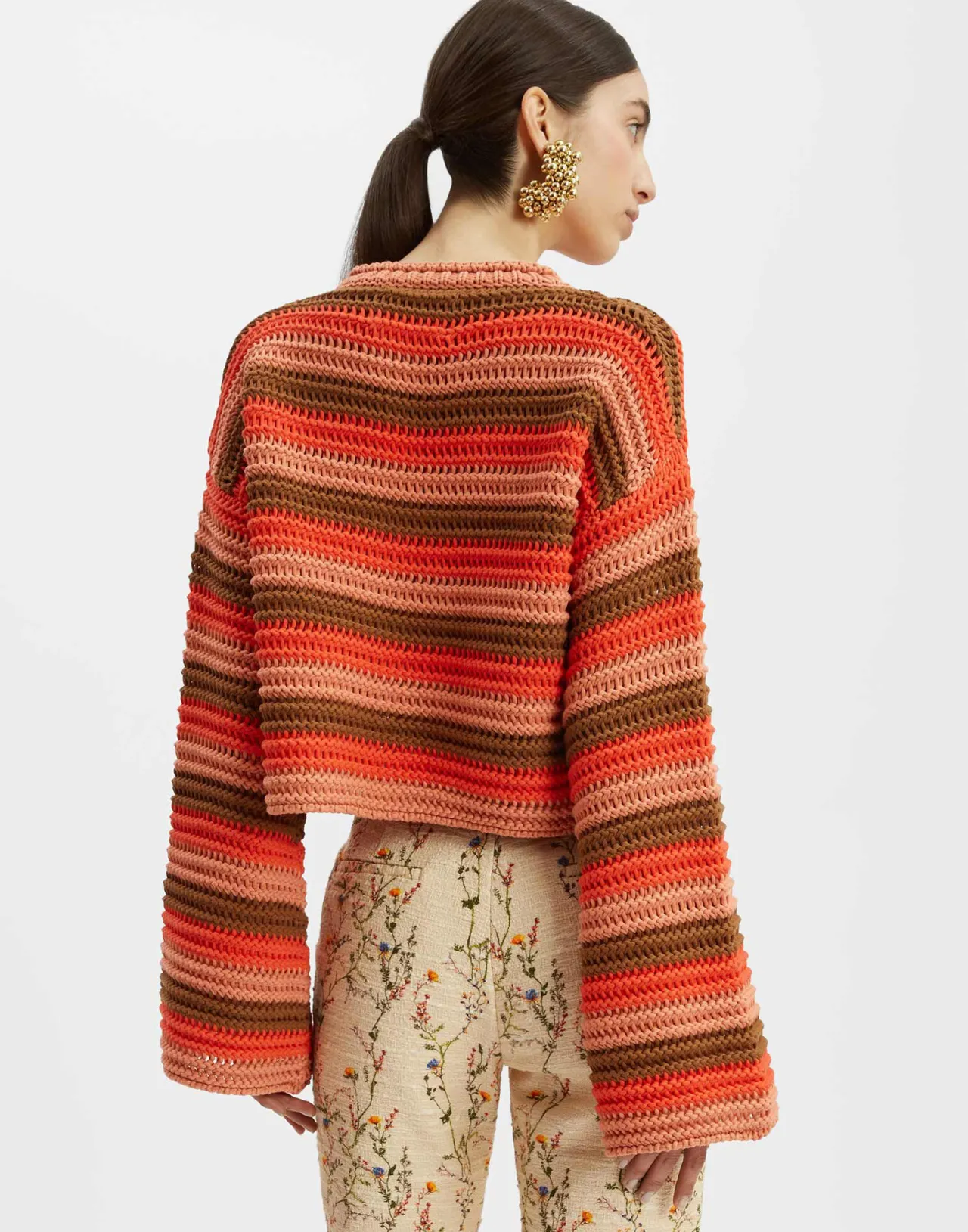 Jumper Corto La DoubleJ in Trama a Catena - Design Originale con Fantasia Rosso Multicolor