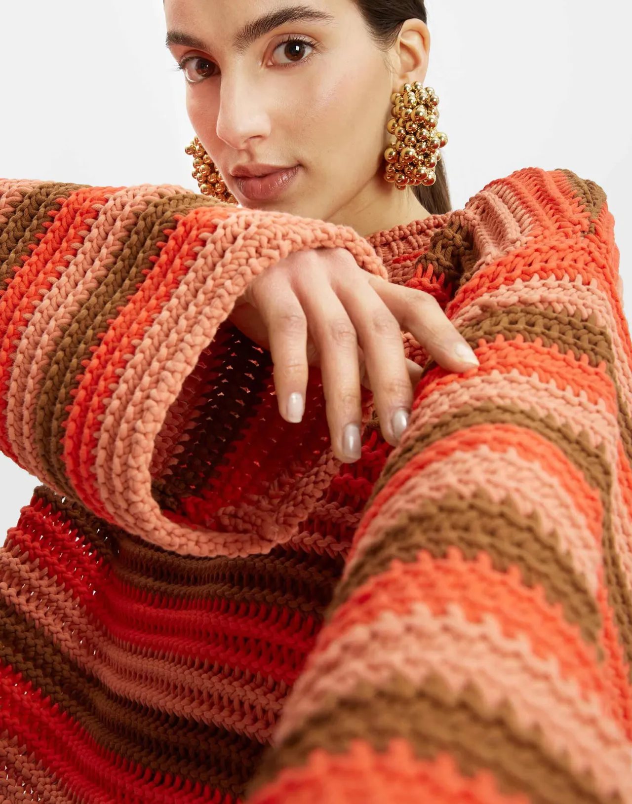 Jumper Corto La DoubleJ in Trama a Catena - Design Originale con Fantasia Rosso Multicolor