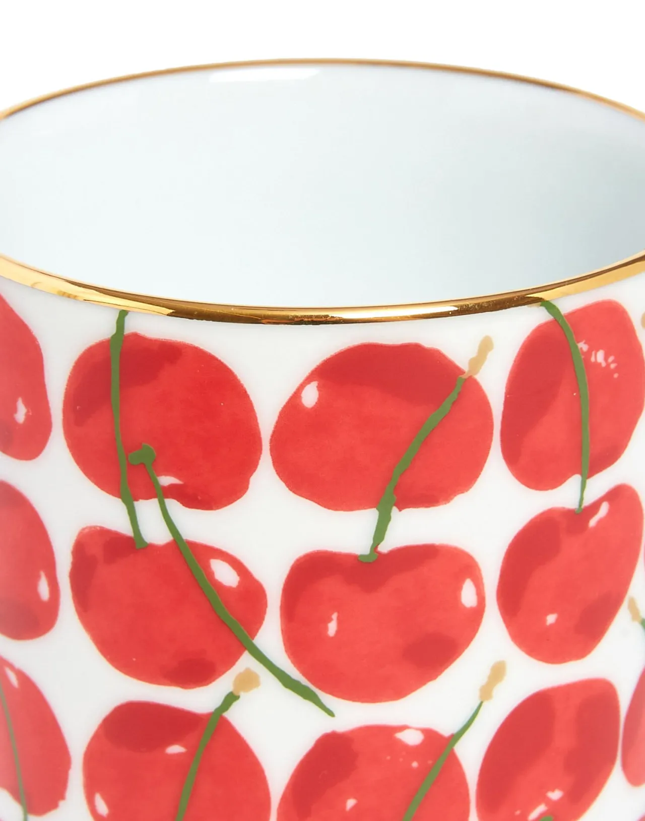 Tazza Decorativa in Porcellana con Motivo Ciliegie Avorio - Saldi La DoubleJ