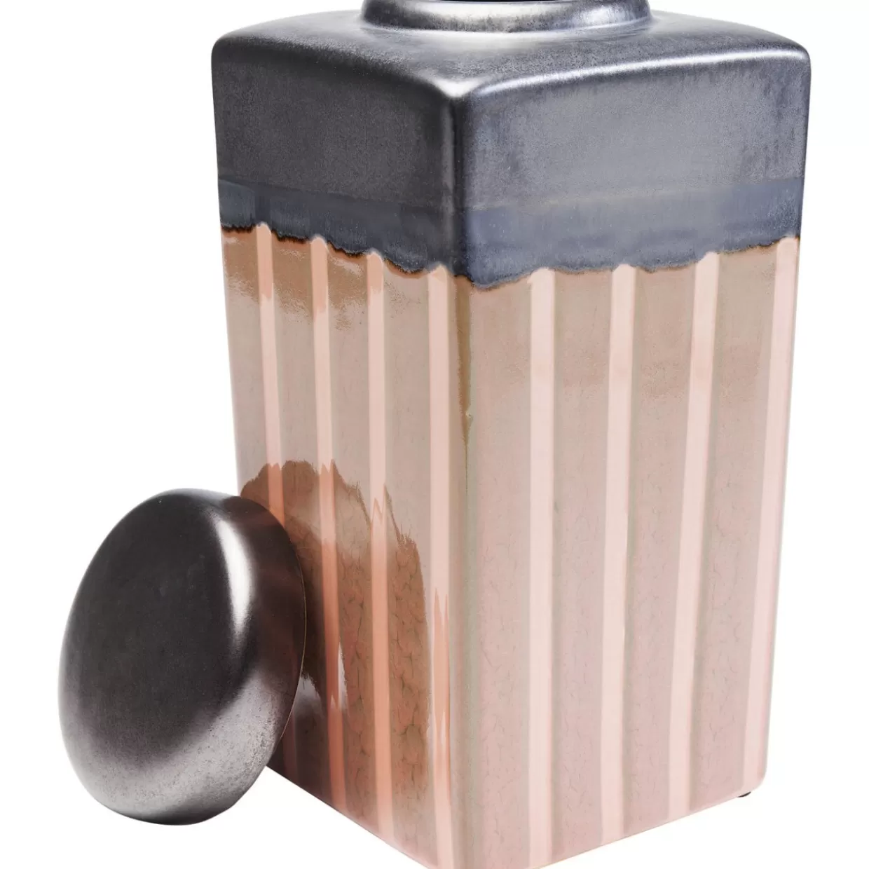 KARE Design - Barattolo Decorativo per la Casa in Righe Mocca, 30 cm - Ideale per Arredare con Stile