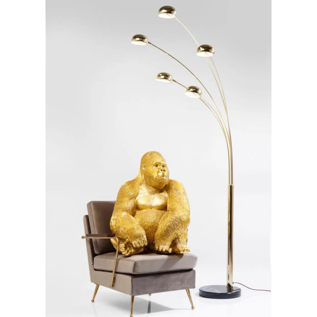KARE Design - Scultura Decorativa Gorilla in Oro Lucido, Dimensioni XL per Interni - Statua Animale Stilizzata da Collezione