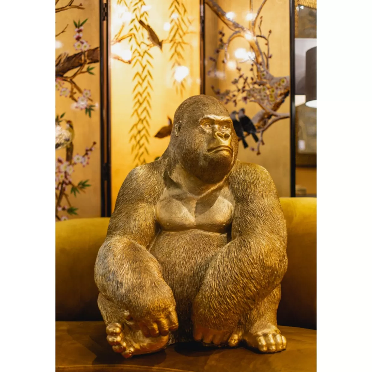 KARE Design - Scultura Decorativa Gorilla in Oro Lucido, Dimensioni XL per Interni - Statua Animale Stilizzata da Collezione