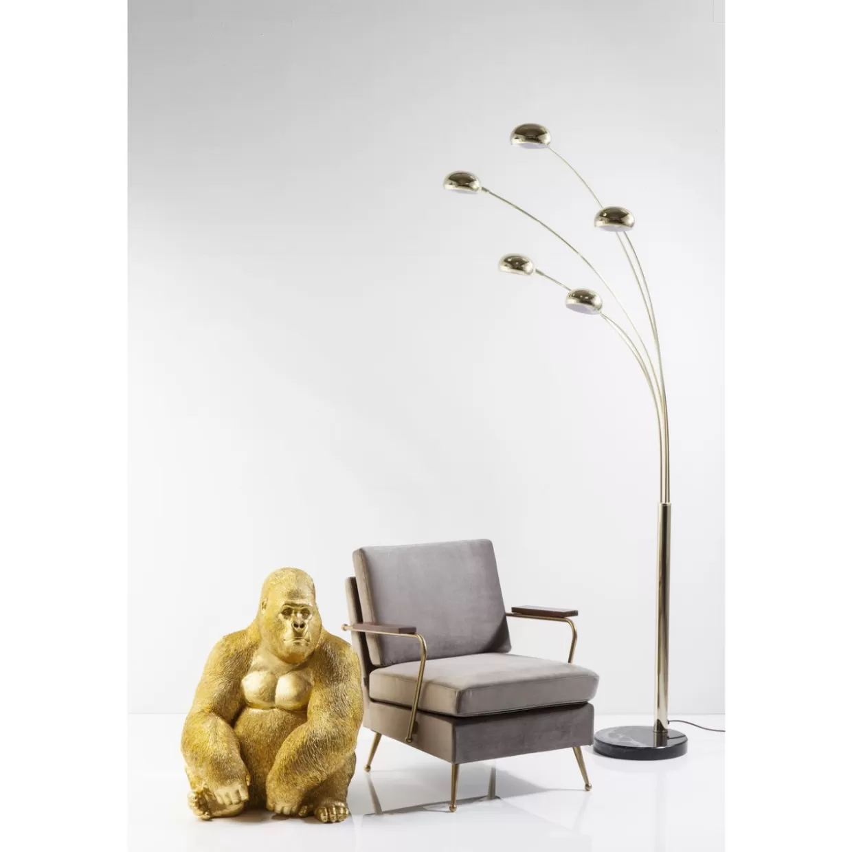 KARE Design - Scultura Decorativa Gorilla in Oro Lucido, Dimensioni XL per Interni - Statua Animale Stilizzata da Collezione