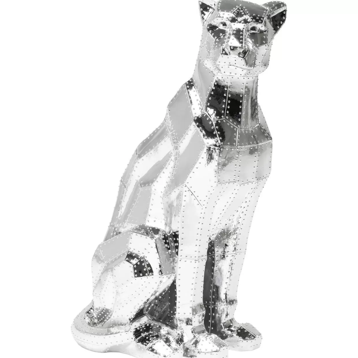 KARE Design - Statua Decorativa Gatto Seduto in Stile Industriale, Finitura Cromata con Rivetti - Idea Regalo per Appassionati di Domicilio Chic 

(：、、