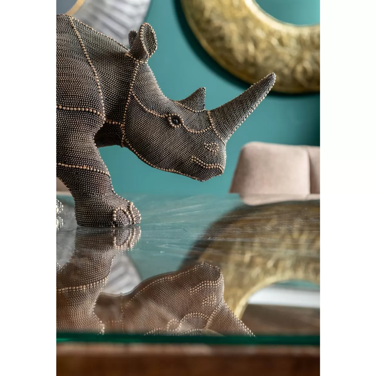 KARE Design Oggetto Decorativo Rinoceronte con Borchie e Perle - Articolo da Collezione per Casa, 25 cm