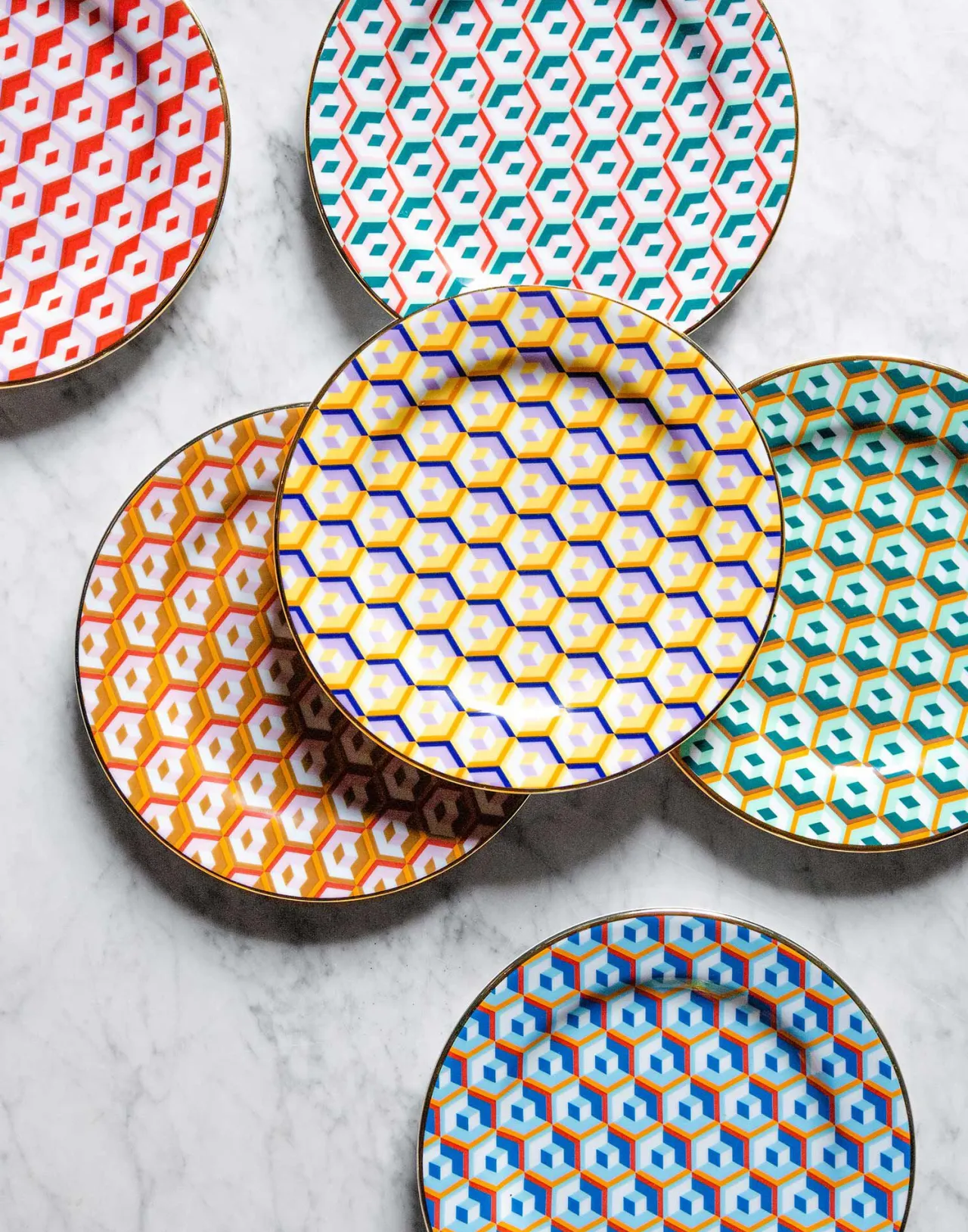 Offerta Speciale: Coppia Piatti Dessert La DoubleJ in Porcellana - Design Cubi Giallo con Decorazioni Artigianali, Collezione Edizione Limitata per Tavola Impeccabile