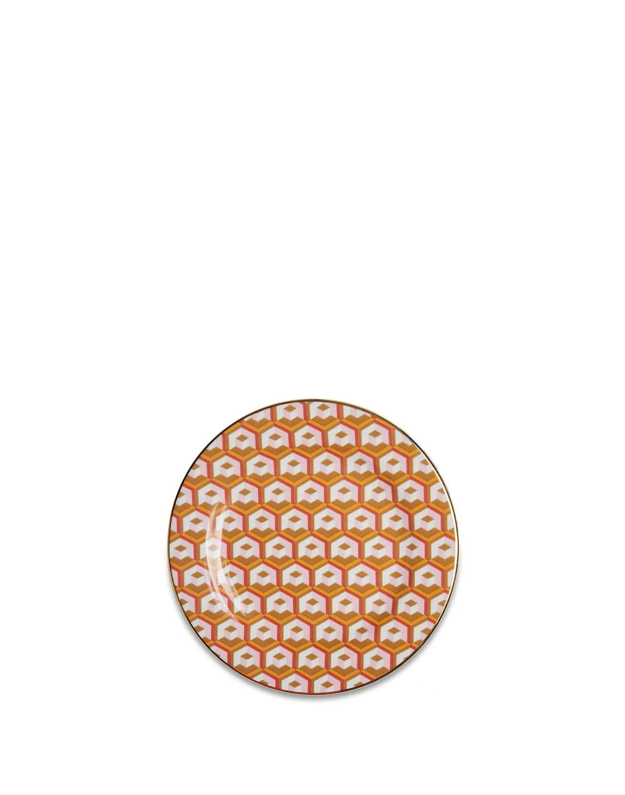 Coppia di Piatti da Dolce Cubi Dorati - Porcellana Elegante La DoubleJ 

Set di 2 Fondine Raffinate con Decorazione Geometrica in Oro