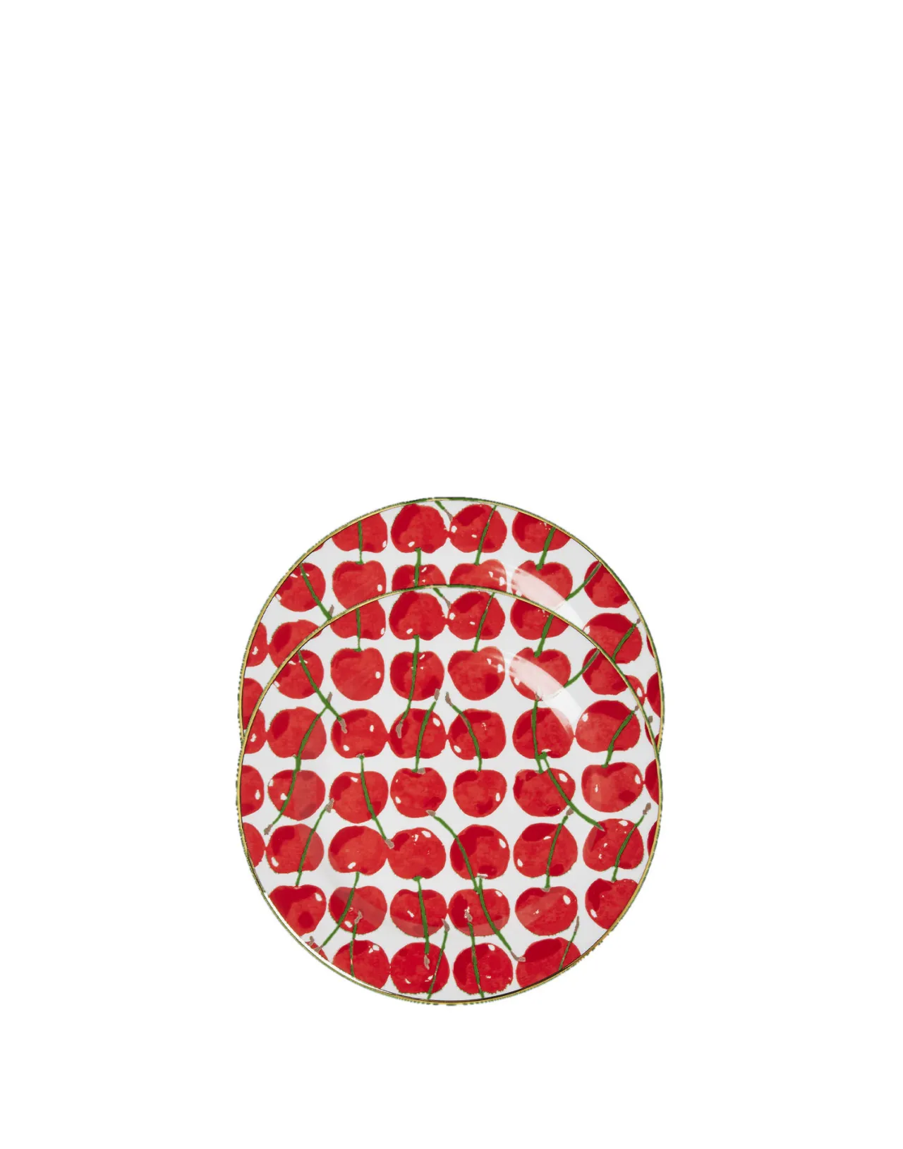 La DoubleJ - Elegante Coppia di Piatti per Dessert con Decorazione Ciliegie su Sfondo Avorio in Porcellana