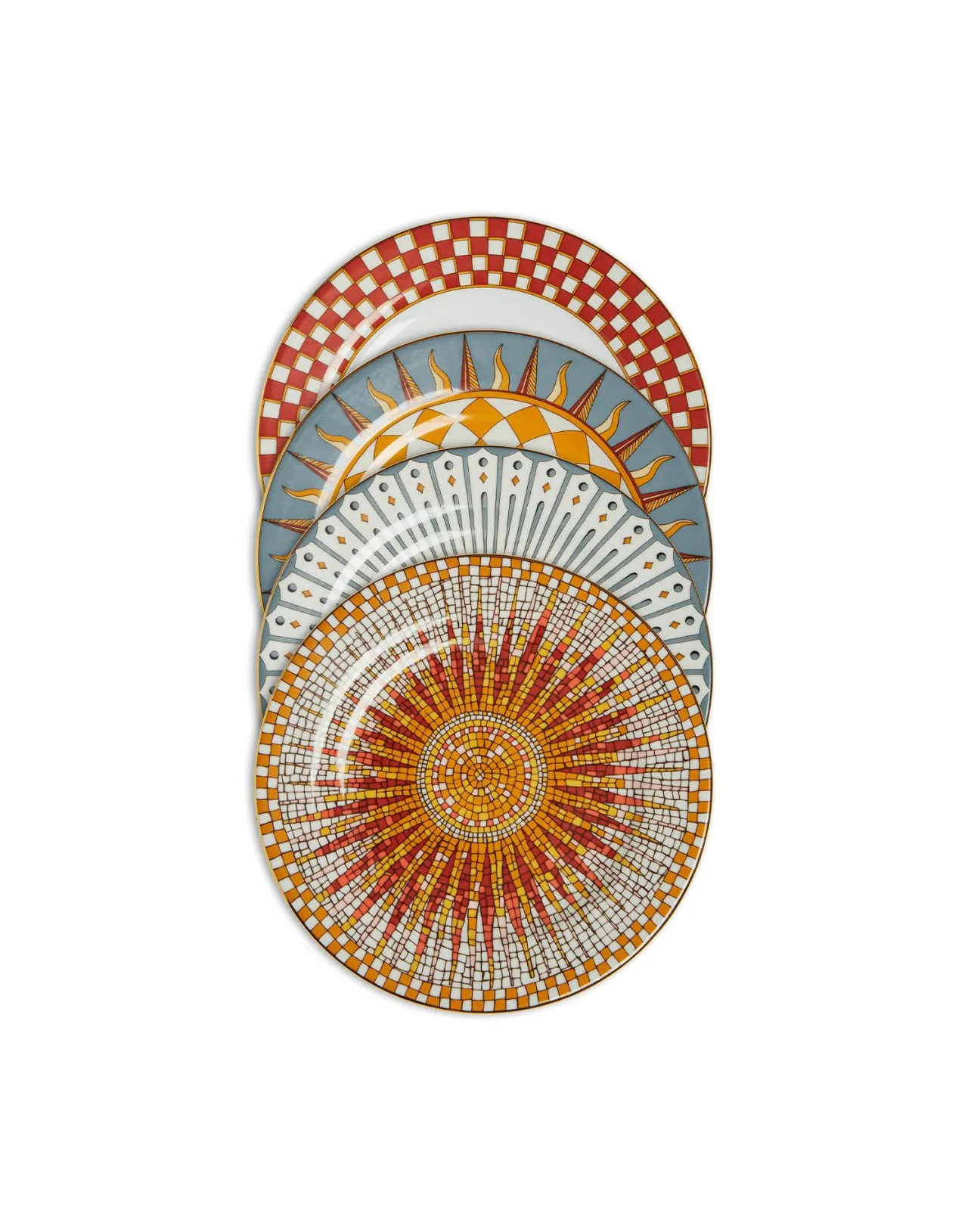 Set da dessert firmati La DoubleJ - 4 elementi in porcellina decorata con fantasia solare, colori vivaci (offerta imperdibile)