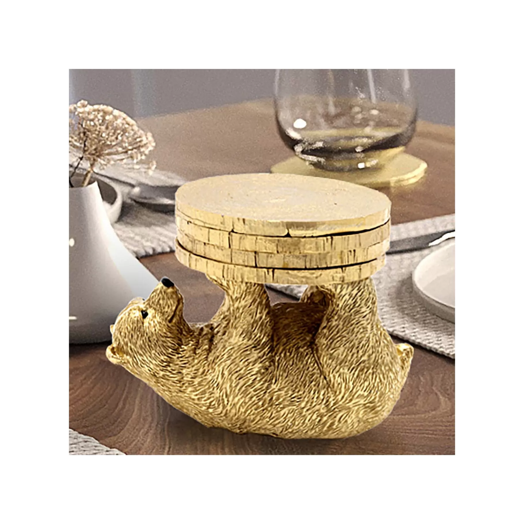 Outlet Dessous De Verre Ours Doré Set De 4   Vaisselle