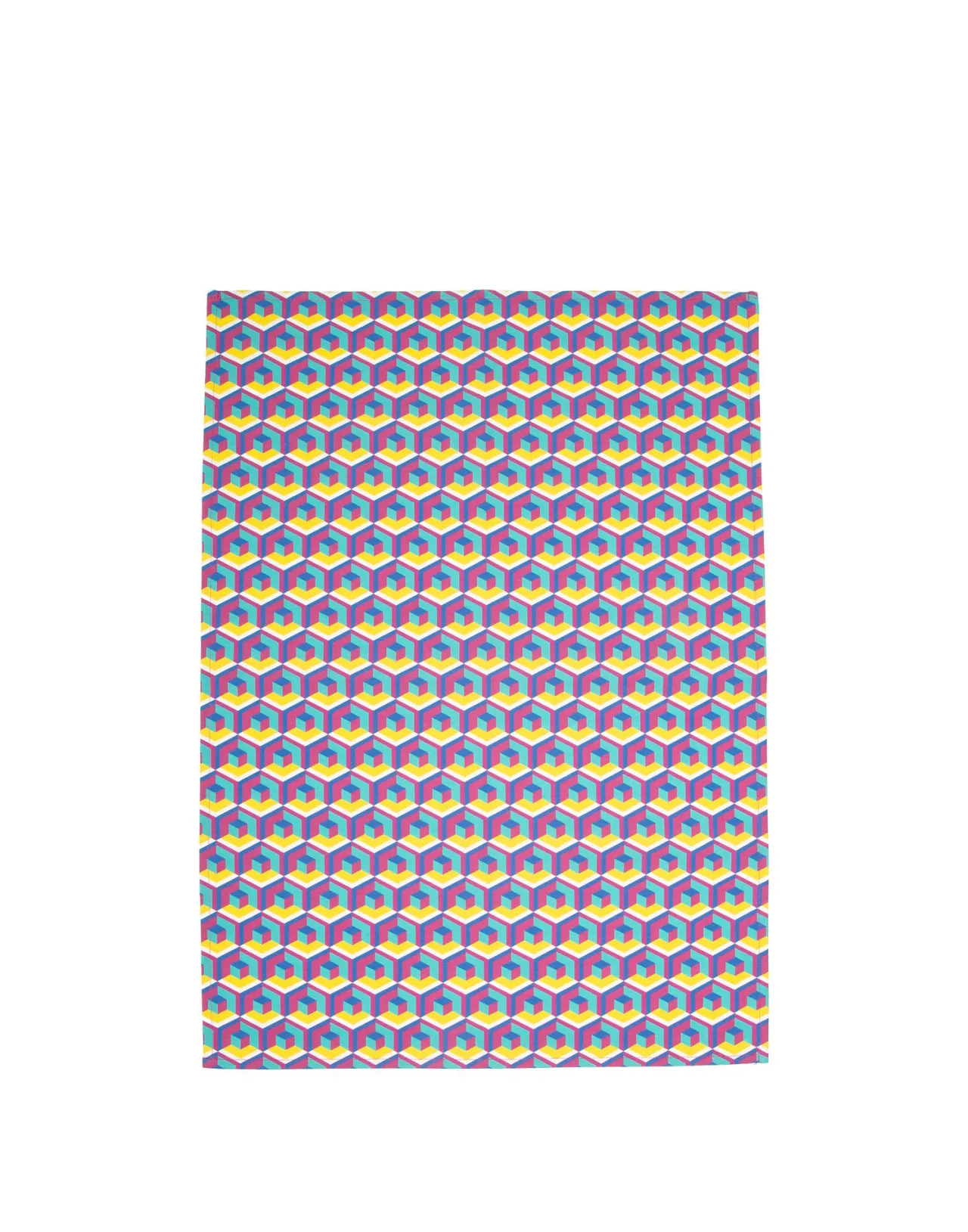 Asciugapiatti Elegante La DoubleJ - Design con Motivo Cubi in Giallo e Fucsia, Realizzato in Puro Cotone (50x70 cm)