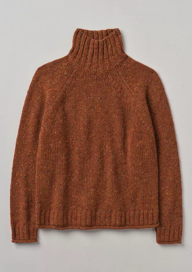 Maglione in lana cardata Donegal con collo alto - Intreccio artigianale per l'inverno