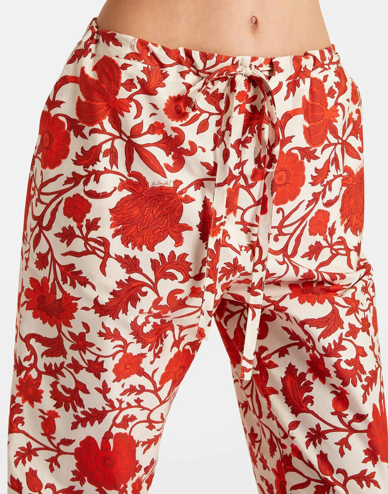 La DoubleJ - Pantaloni Estivi con Coulisse Dragonflower Mini in Popeline Leggera - Rosso Acceso con Stile Unico