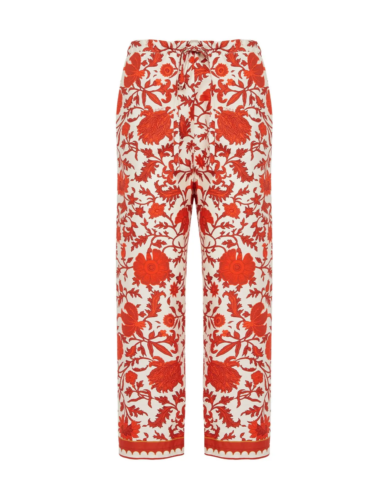 La DoubleJ - Pantaloni Estivi con Coulisse Dragonflower Mini in Popeline Leggera - Rosso Acceso con Stile Unico