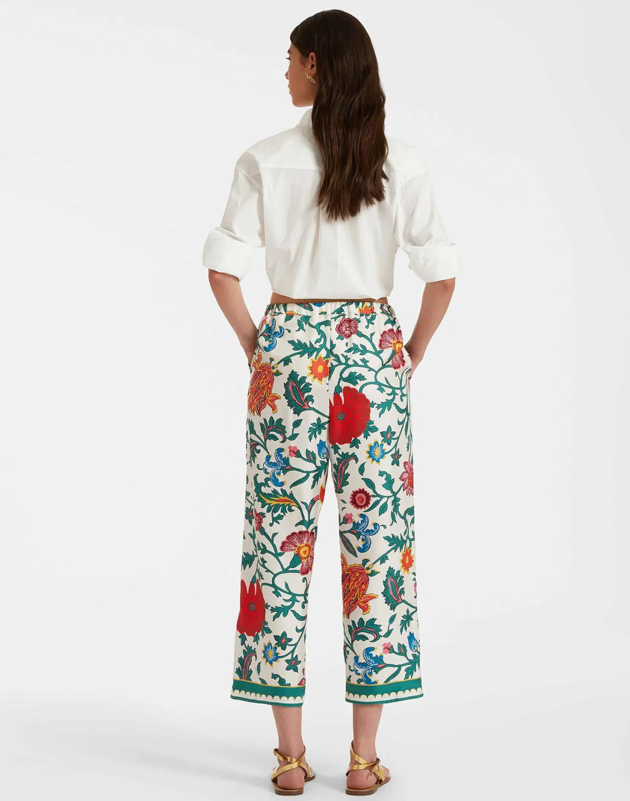 Pantalone in Seta Twill con Coulisse - Fantasia Dragonflower Multicolore Edizione Speciale La DoubleJ