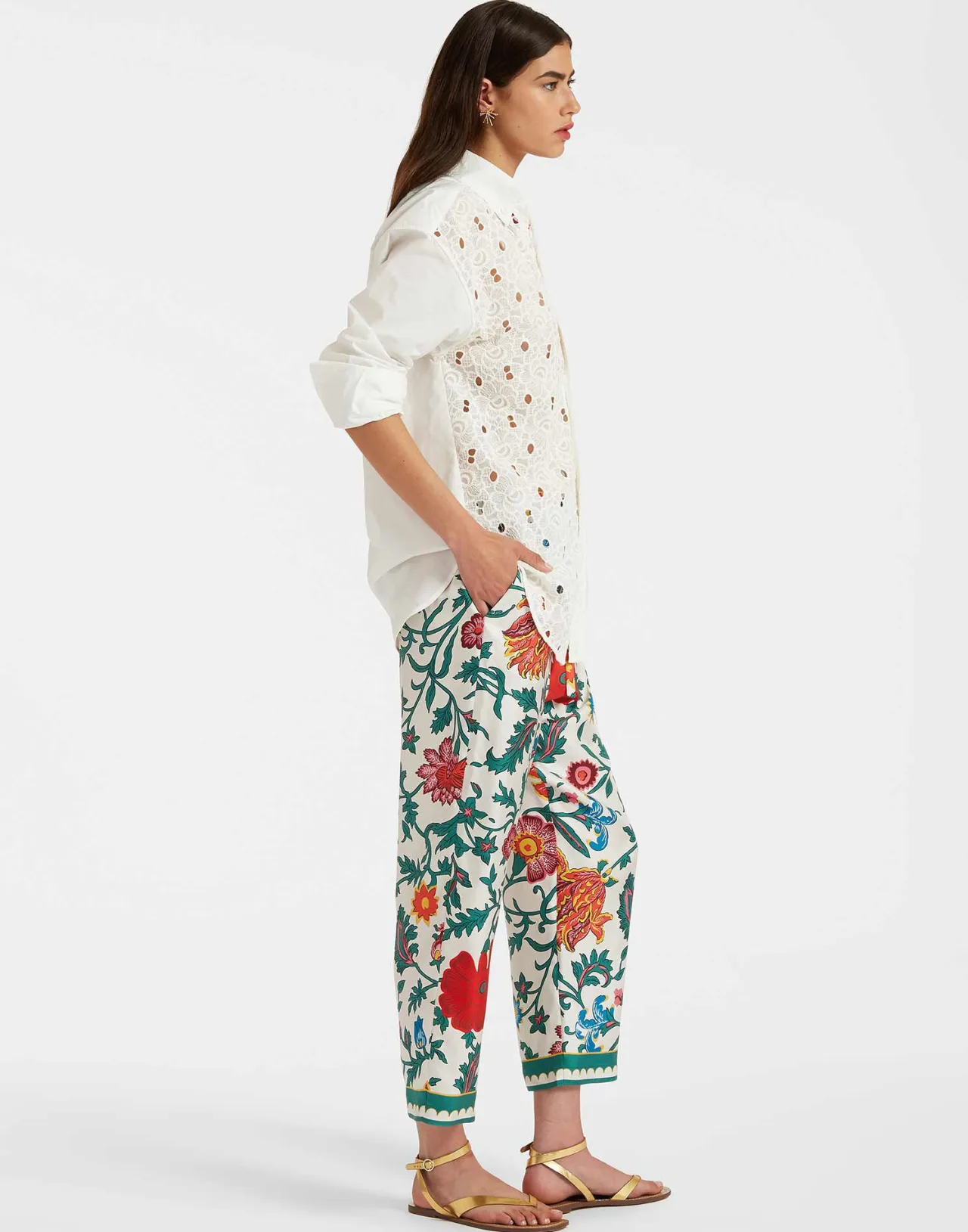 Pantalone in Seta Twill con Coulisse - Fantasia Dragonflower Multicolore Edizione Speciale La DoubleJ