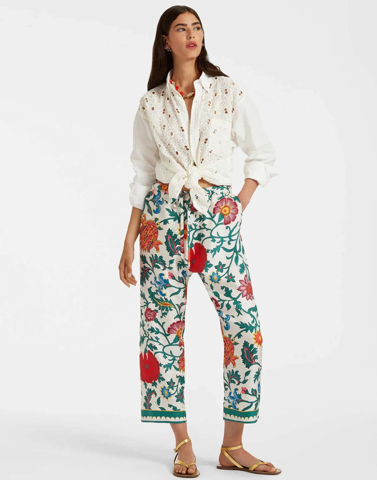 Pantalone in Seta Twill con Coulisse - Fantasia Dragonflower Multicolore Edizione Speciale La DoubleJ