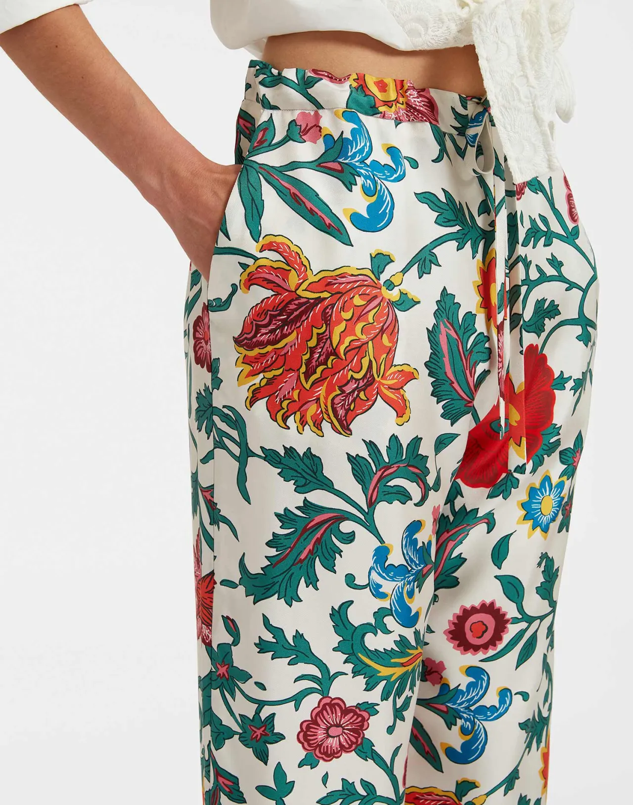 Pantalone in Seta Twill con Coulisse - Fantasia Dragonflower Multicolore Edizione Speciale La DoubleJ