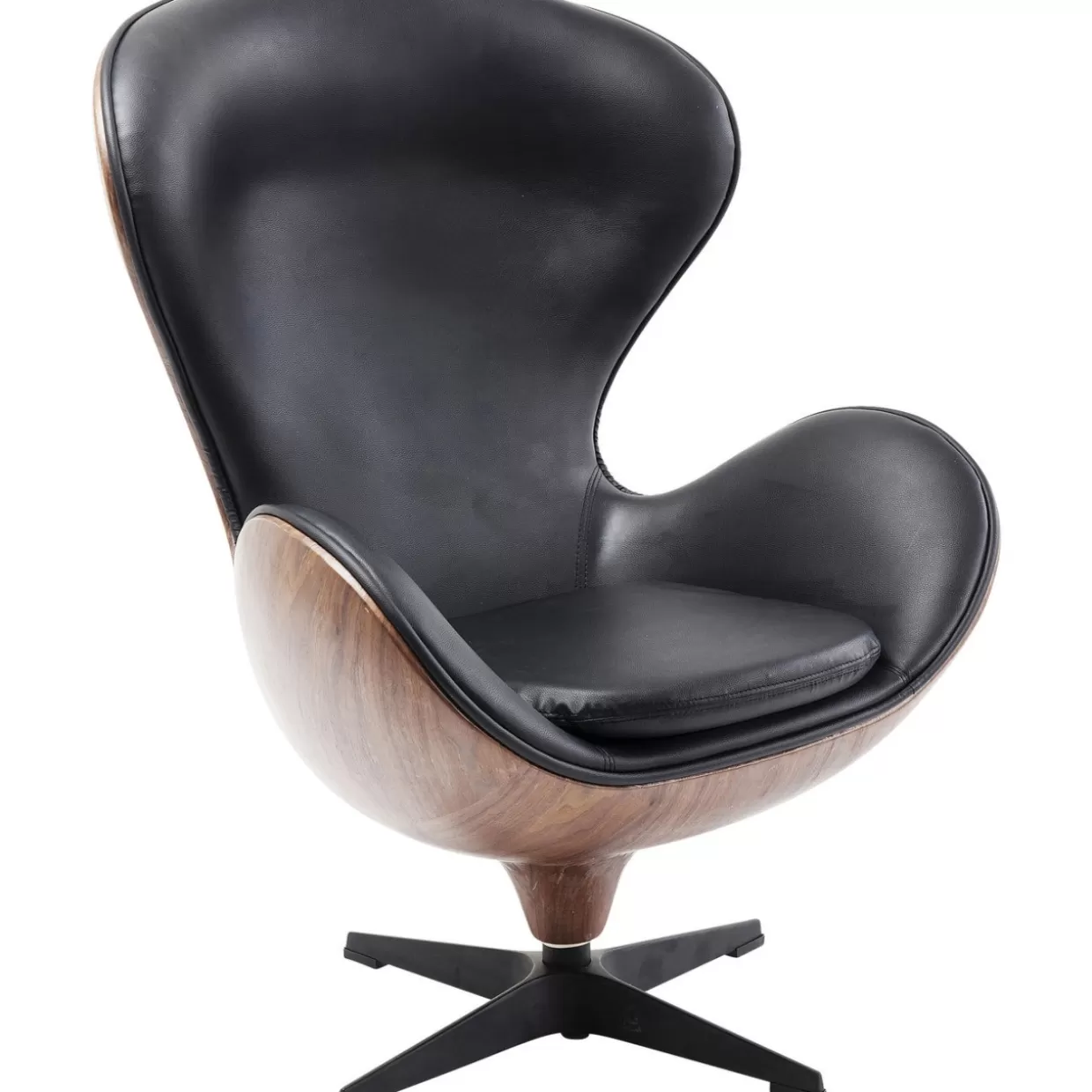 KARE Design Poltrona Girevole con Rivestimento in Noce Nero - Seduta Confortevole per Salotto, Design Elegante che Unisce Estetica e Praticità