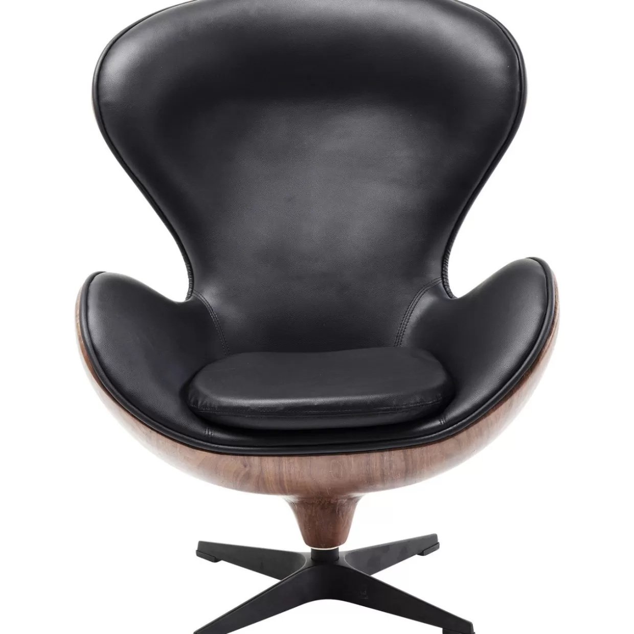 KARE Design Poltrona Girevole con Rivestimento in Noce Nero - Seduta Confortevole per Salotto, Design Elegante che Unisce Estetica e Praticità