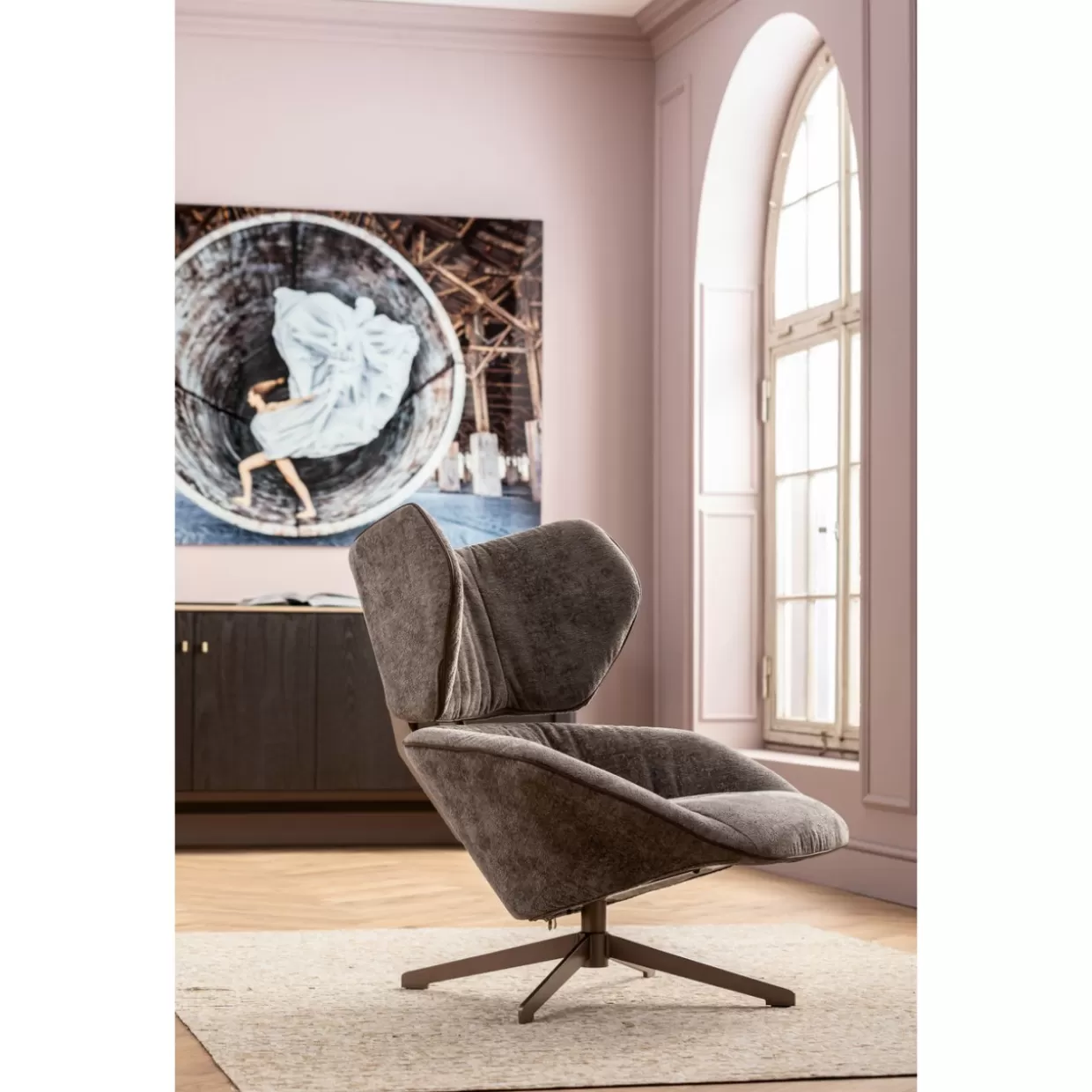 KARE Design Poltrona Girevole Elegante - Stile Ufficio Ovale con Rivestimento in Pelle