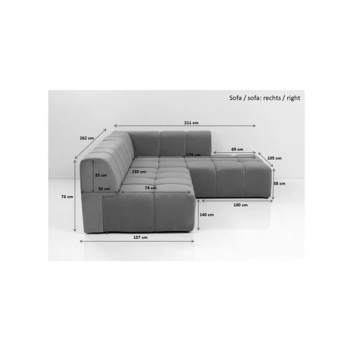 Divano Angolare Belami Grigio KARE Design - Modello Sinistro con Rivestimento Morbido