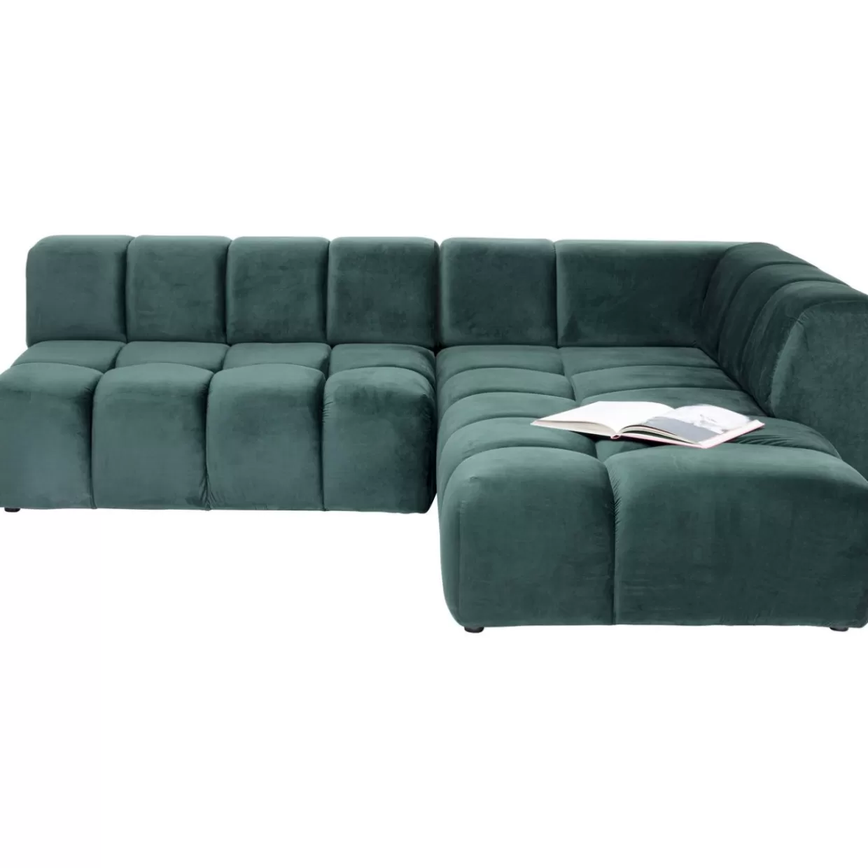 KARE Design - Divano Angolare Belami in Velluto Verde Foresta, Modulare Angolo Destro 265 cm - Sofà Elegante con Rivestimento Morbido

（